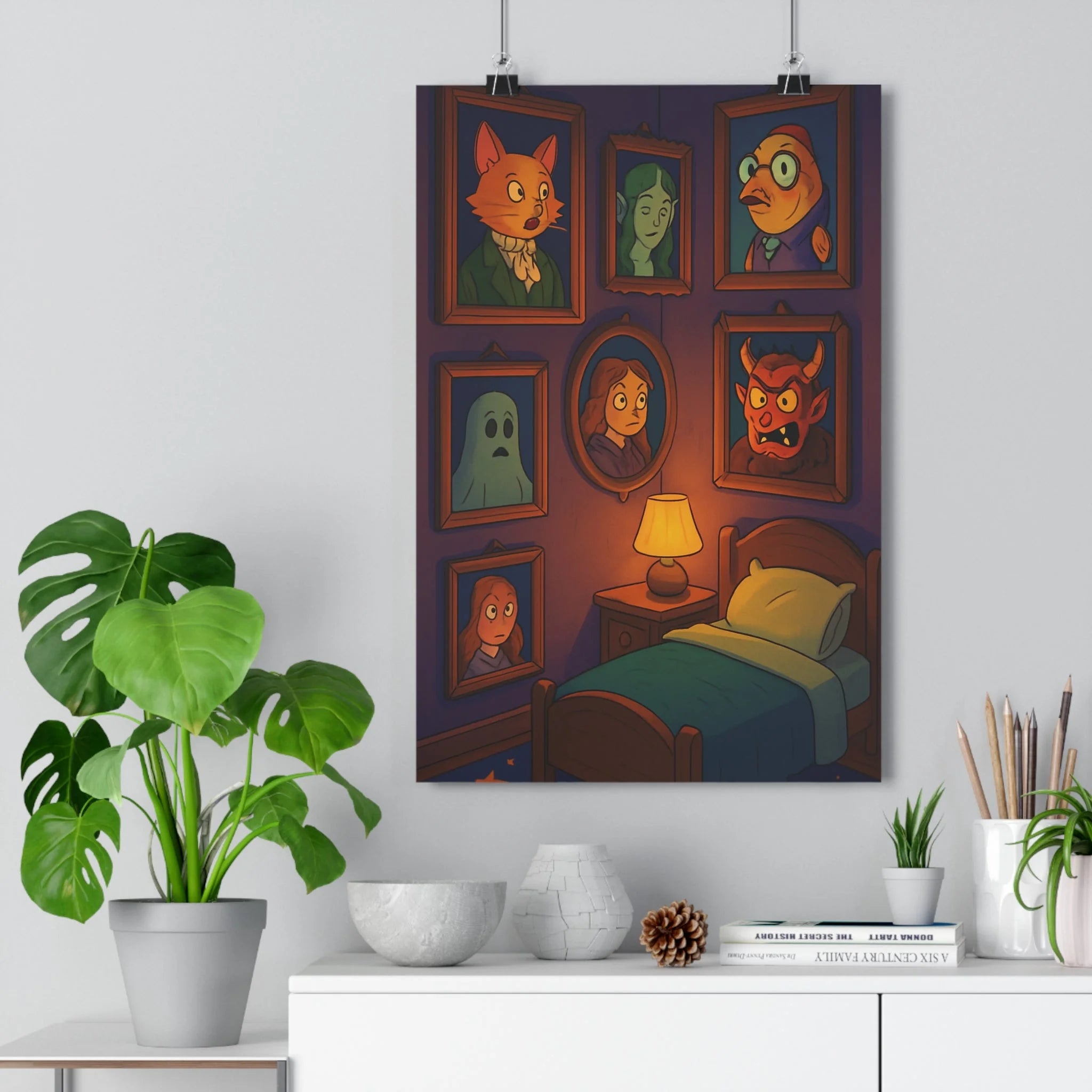 Poster décoratif dessin animé bleu orange mystique fantaisie salon chambre enfant encadré unique qualité