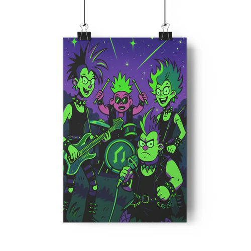 Poster décoratif moderne punk musiciens concert étoiles vert violet ambiance dynamique chambre aventureux qualité