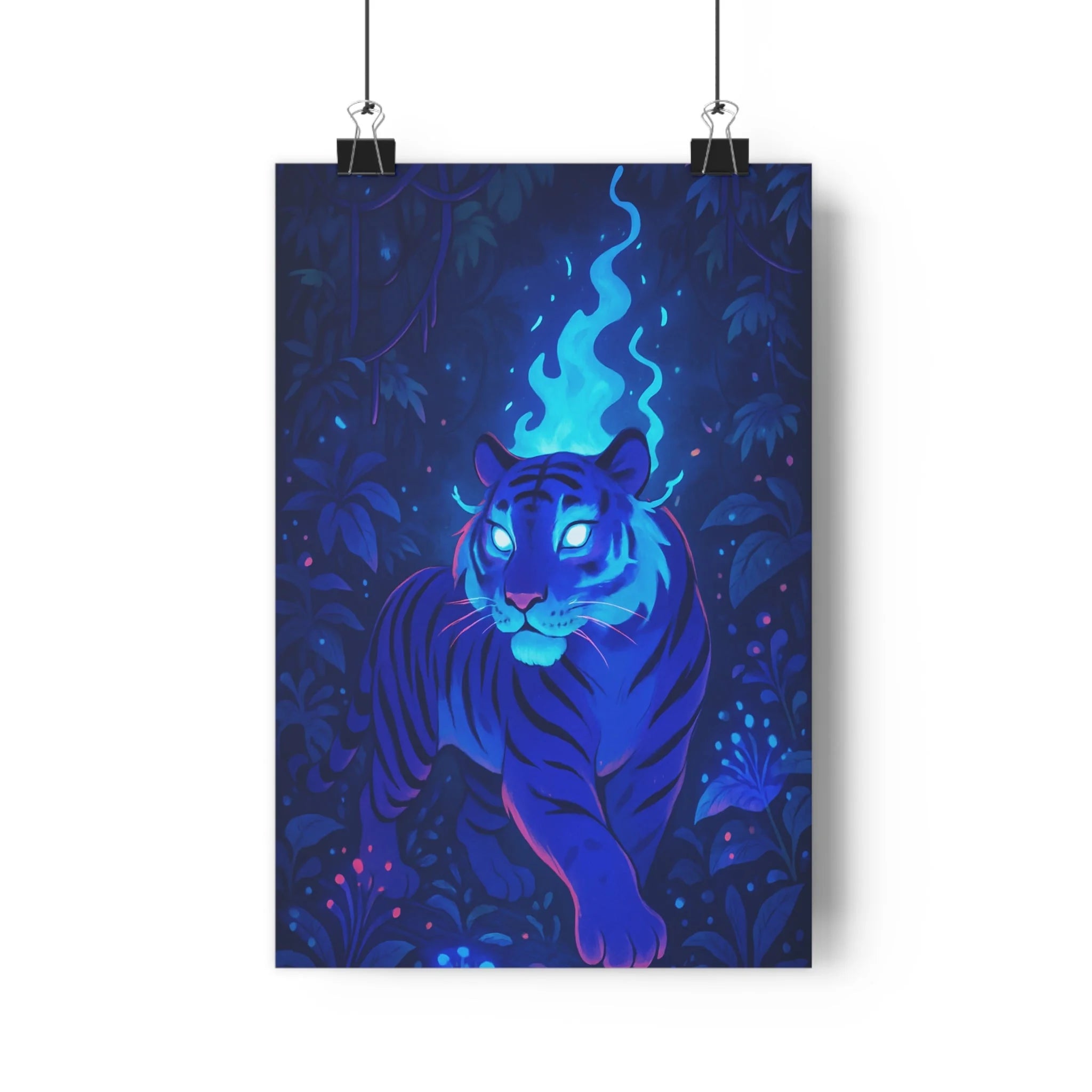 Poster décoratif cartoon tigre bleu violet mystique fantastique jungle salon chambre 30x46 cm qualité