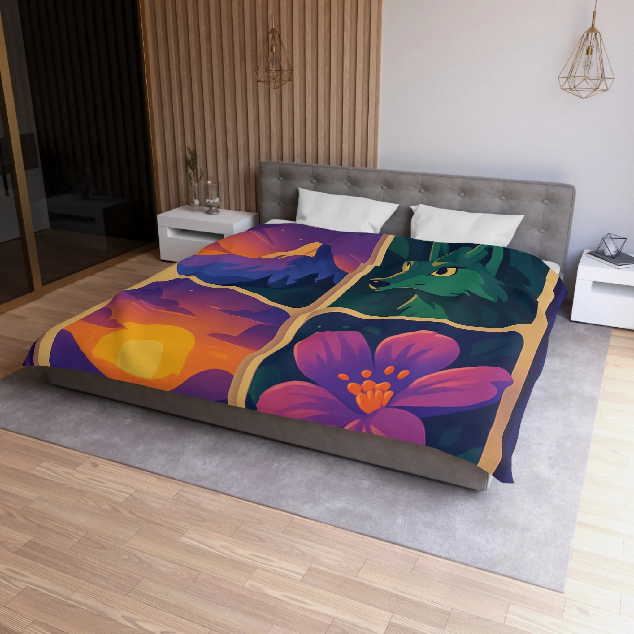 Housse de Couette Paysage Montagne Forêt Animale Florale Vibrante pour Chambre Moderne