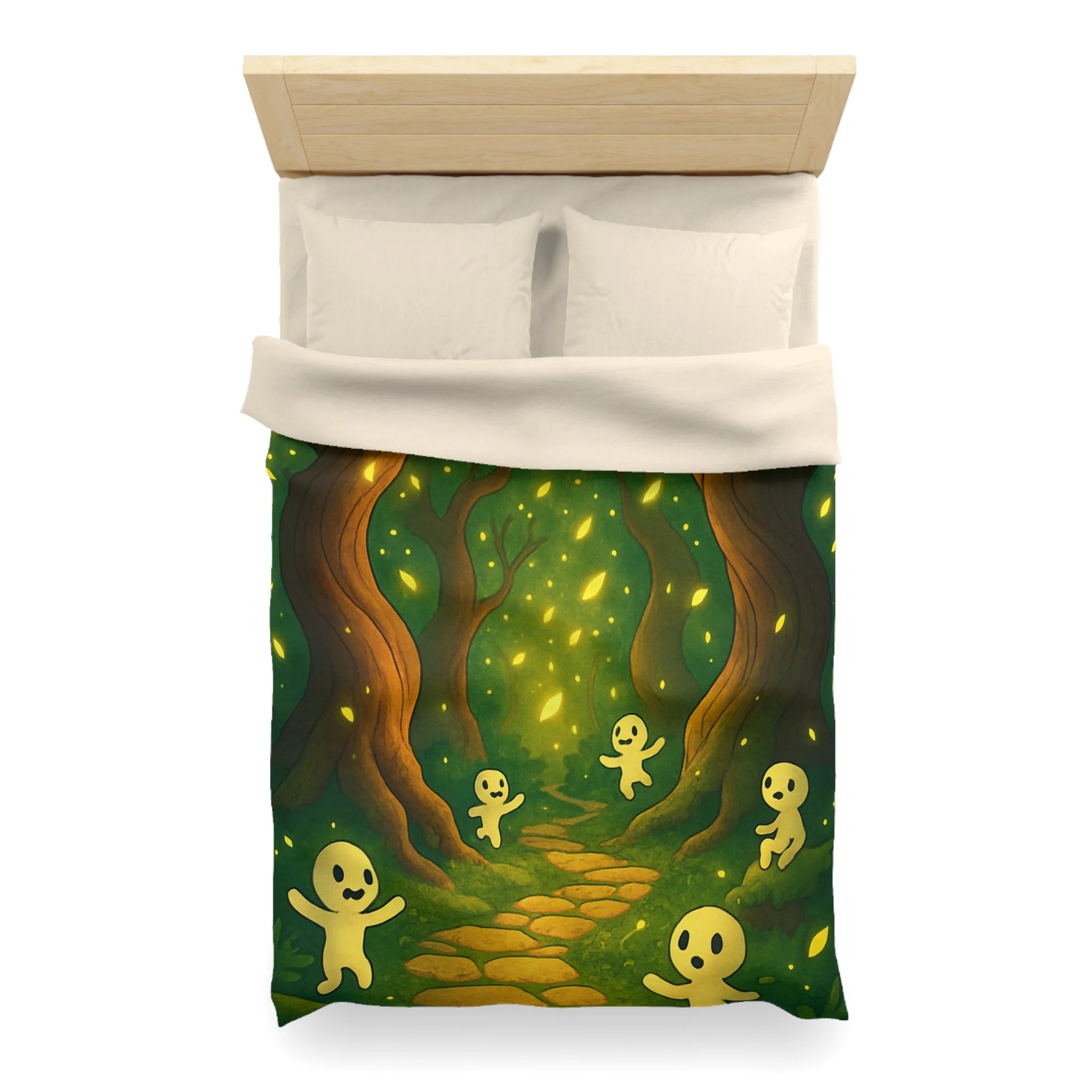 Housse de couette motif forêt magique avec créatures lumineuses ambiance apaisante