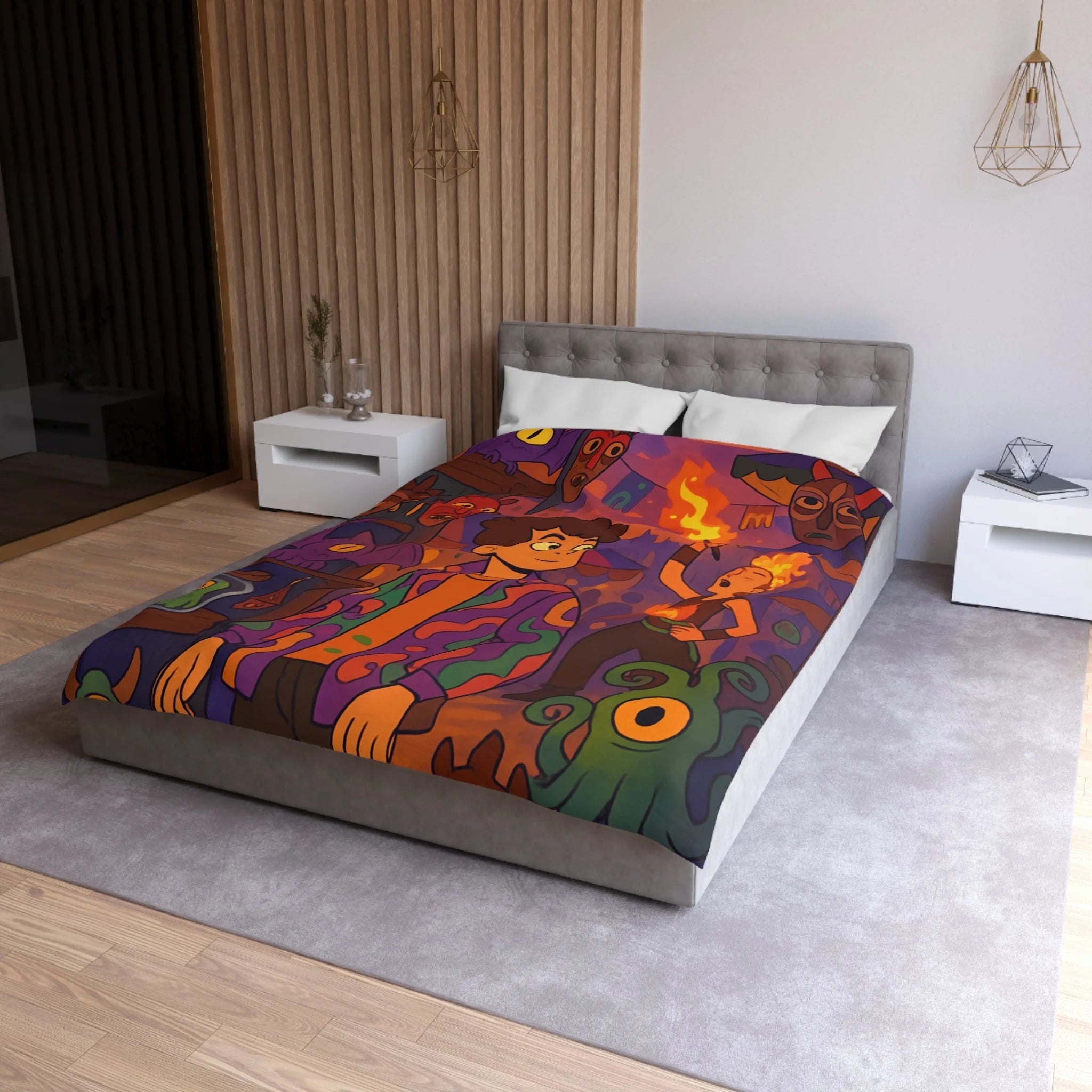 Housse de couette pour chambre enfants avec créatures mystiques et ambiance nocturne illustrée