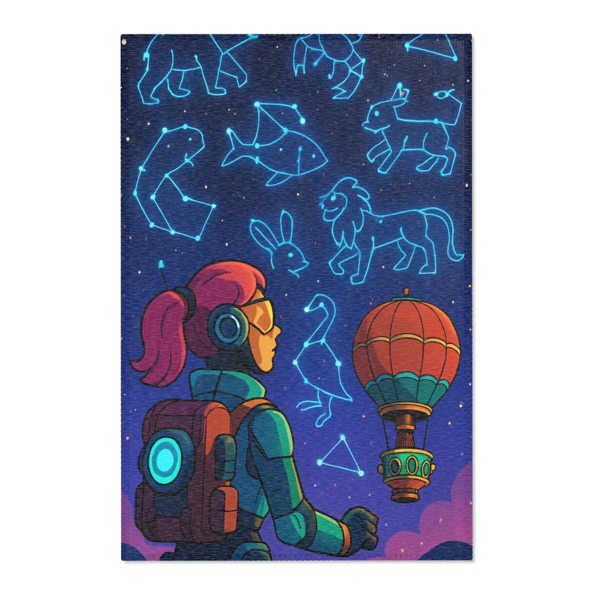 Tapis Constellation Thématique Pour Décor Cosmique Avec Éléments Astronomiques Colorés et Dynamiques