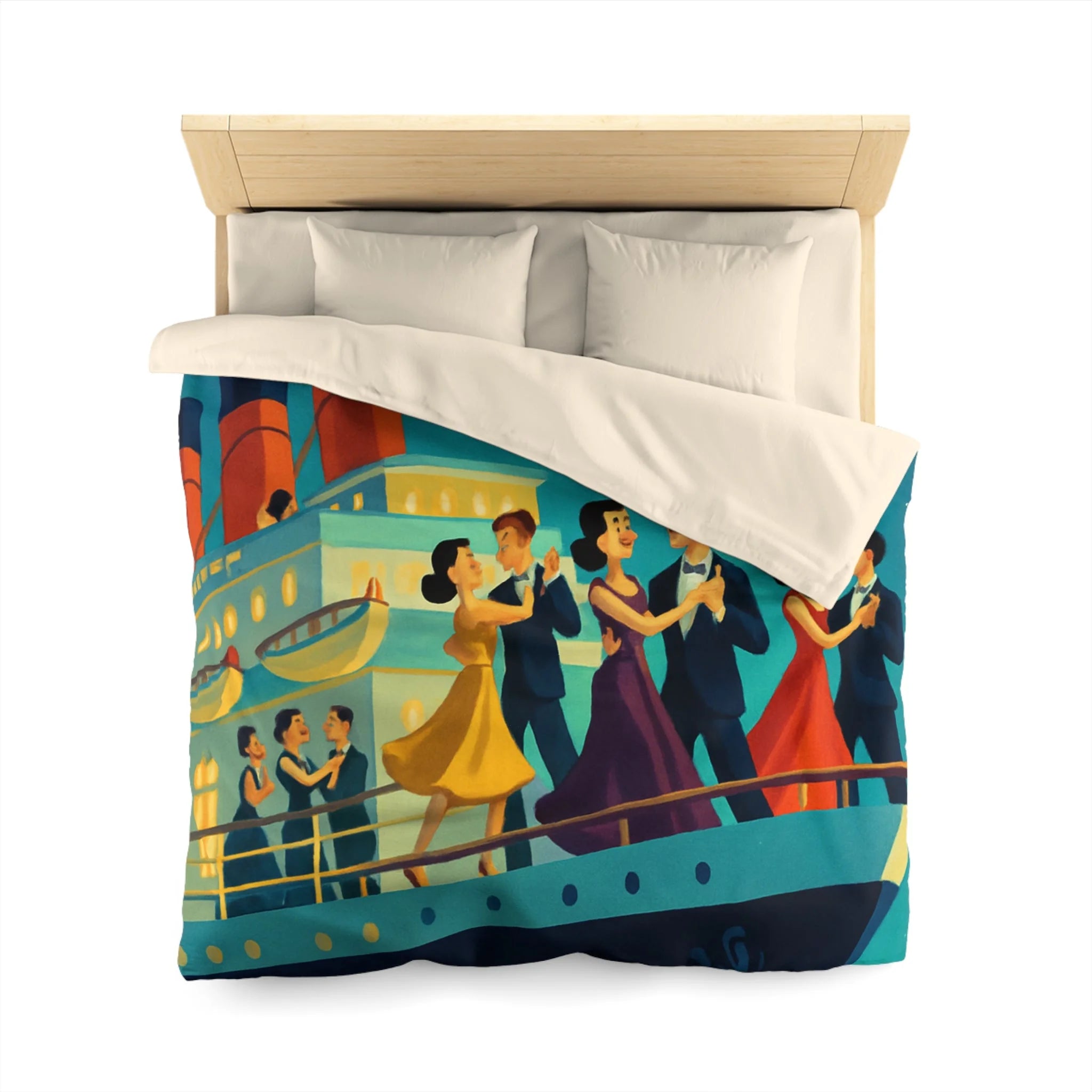 Housse de couette rétro dance nocturne aurores boréales croisière bateau élégant