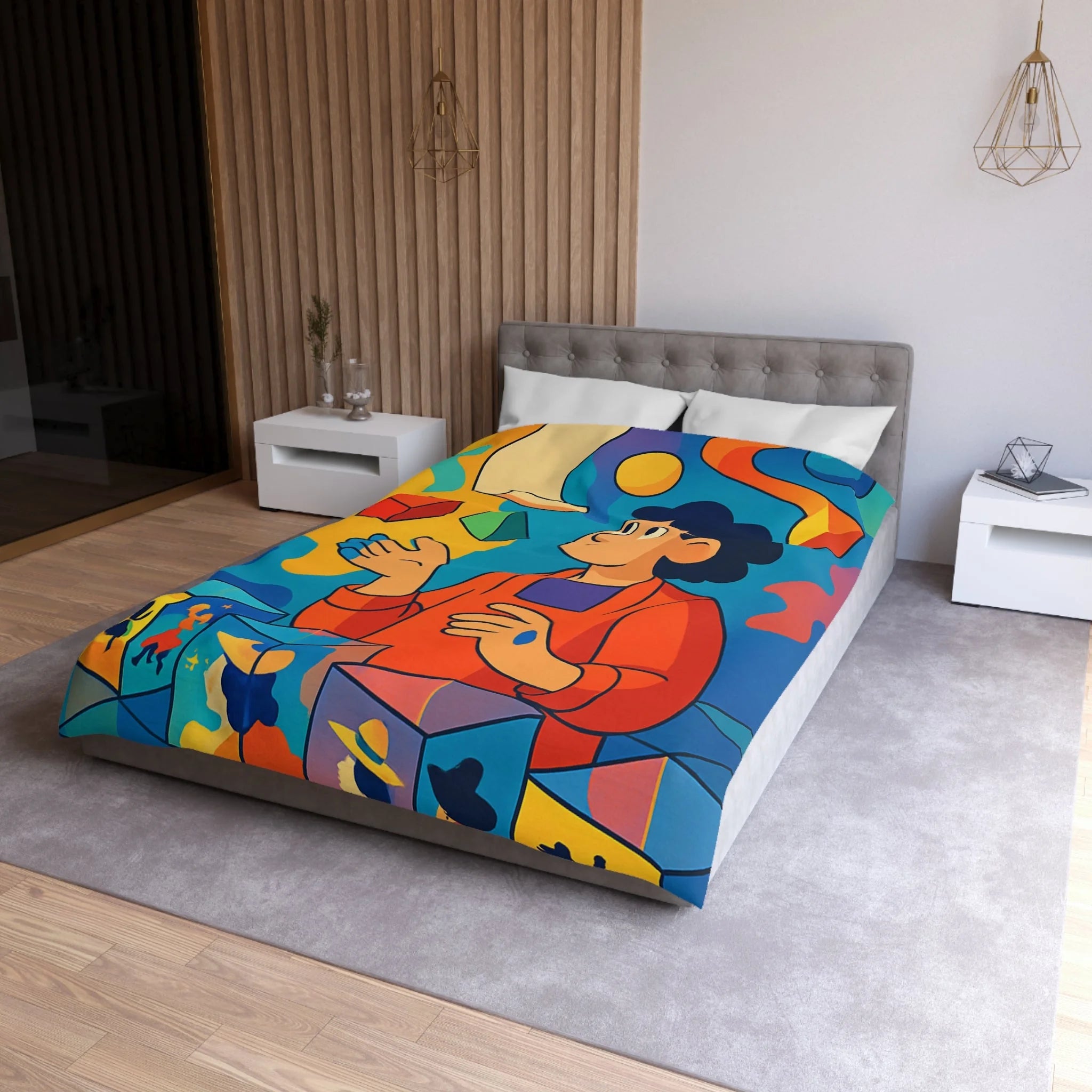 Housse de Couette Microfibre Motif Créatif Original Style Contemporain Chambre Élégante