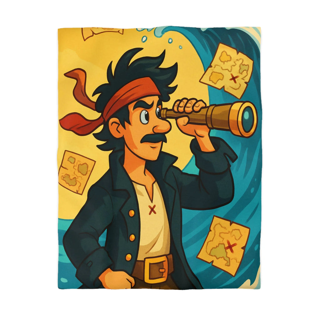 Housse de Couette Pirate pour Chambre Adulte avec Carte Trésor et Vagues Océaniques