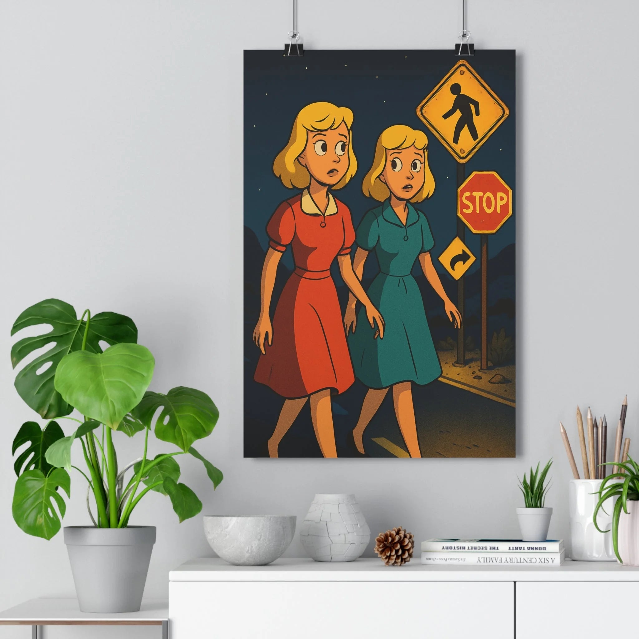 Poster décoratif rétro cartoon rouge bleu mystère nostalgique salon chambre maison mur art élégant