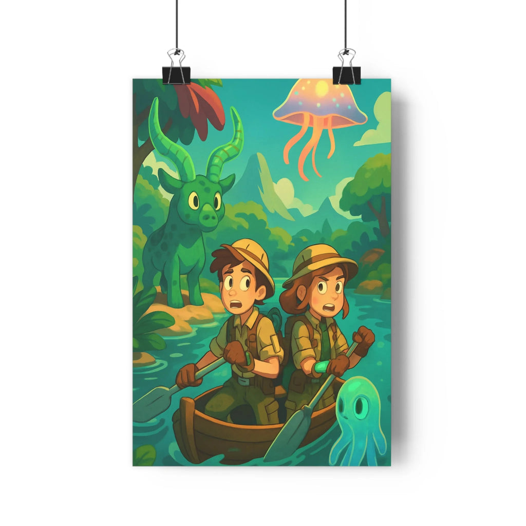 Poster décoratif aventure steampunk coloré vert orange mystique salon chambre bureau enfant unique vibrant