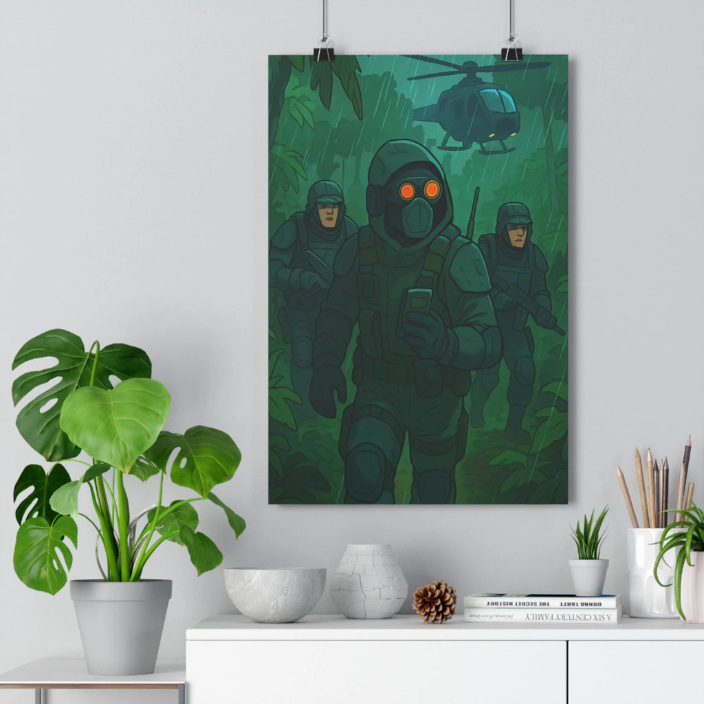 Poster décoratif cartoon vert bleu aventure intense chambre salon design unique qualité artistique moderne