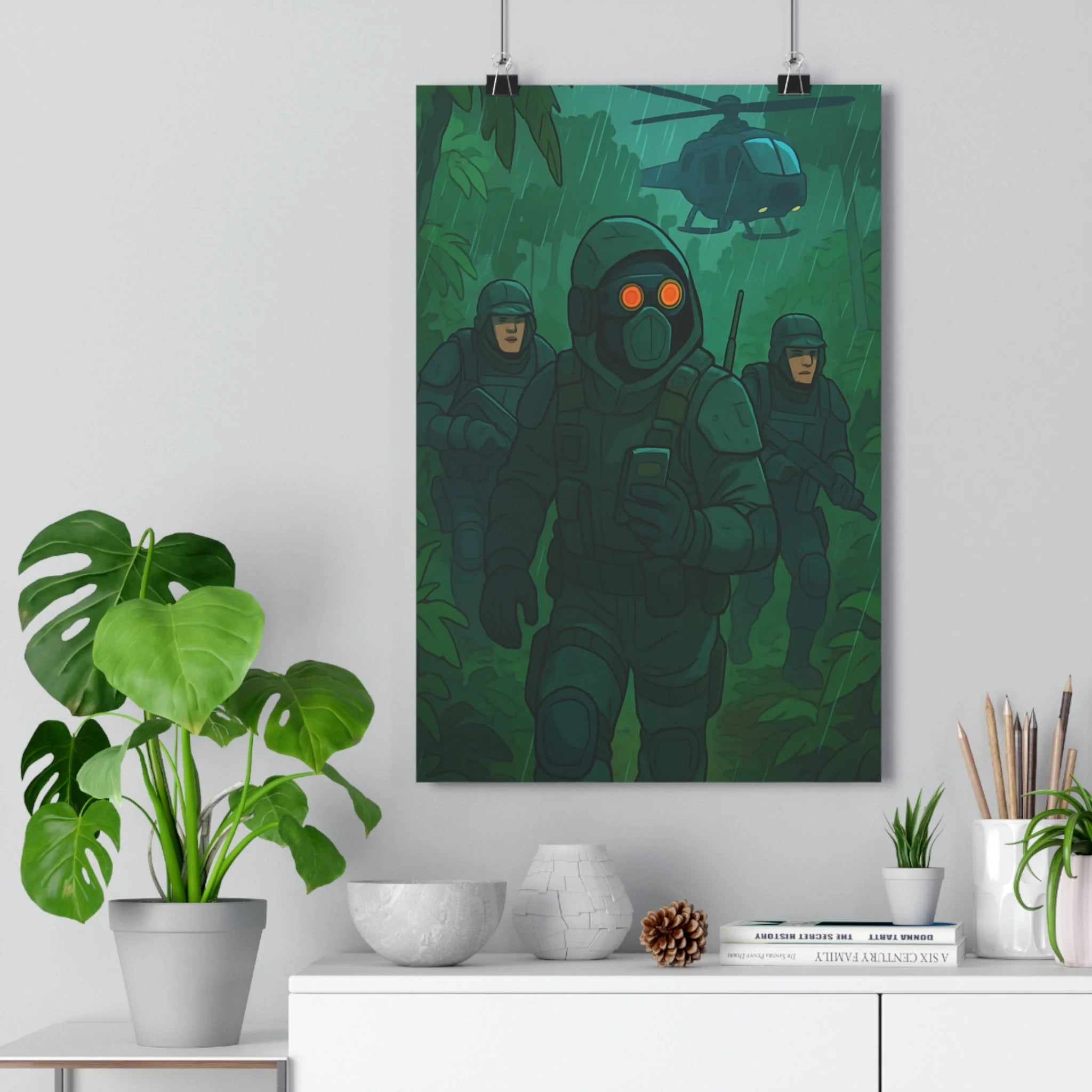 Poster décoratif cartoon vert bleu aventure intense chambre salon design unique qualité artistique moderne
