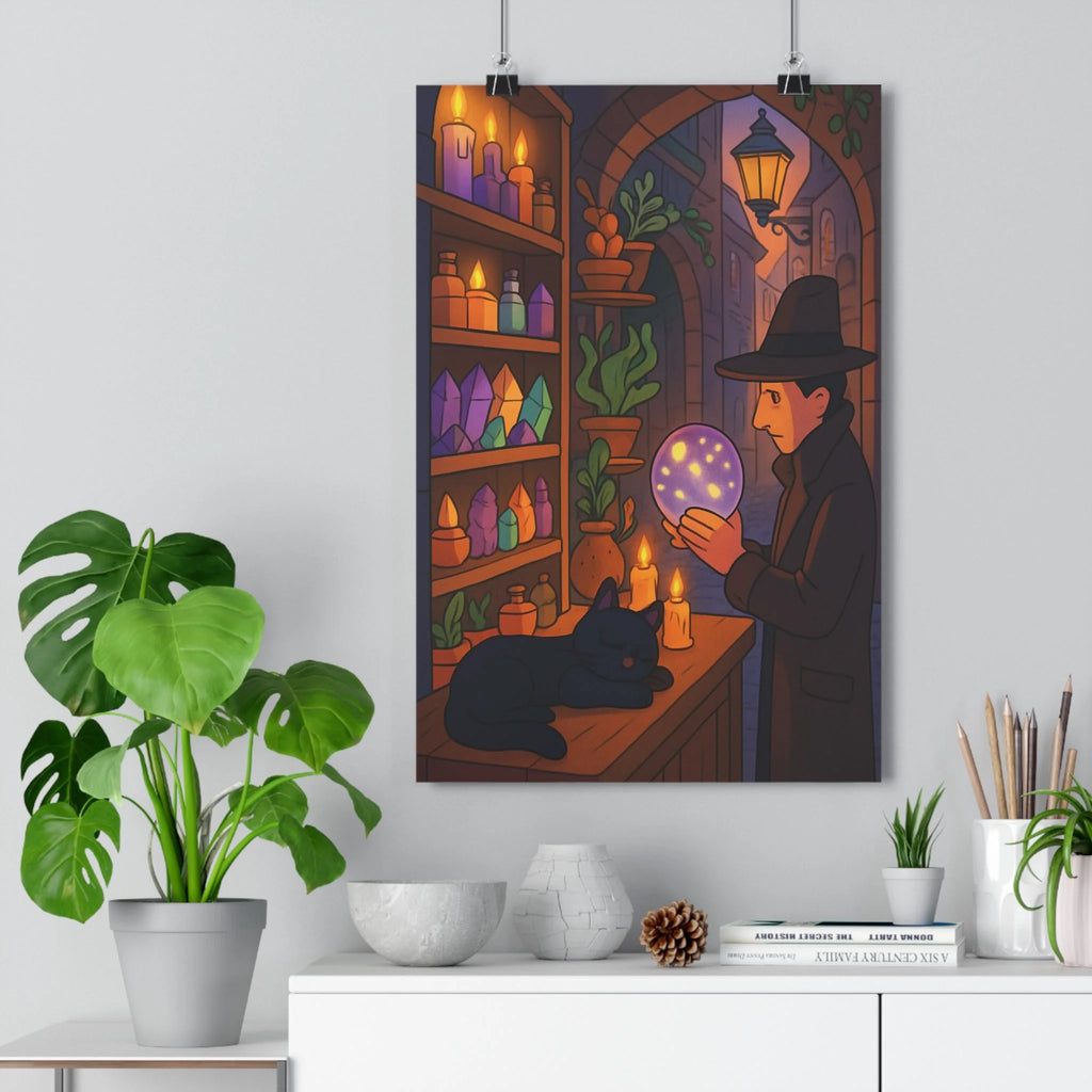 Poster décoratif vintage mystique violet orange jaune salon chambre qualité unique ambiance magique artisanat