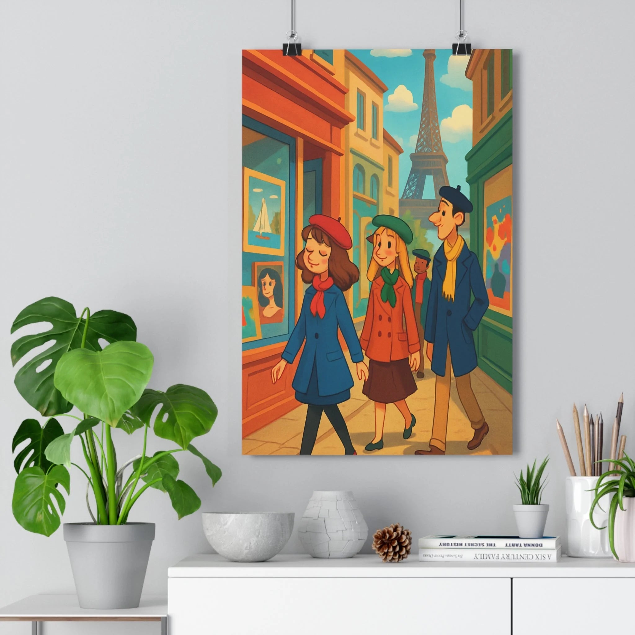 Poster décoratif romantique Paris tour Eiffel bleu blanc cartoon salon chambre mural élégant qualité