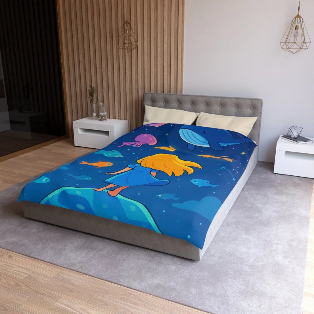 Housse de couette océane enfantine avec animaux marins, étoile ciel bleu magique