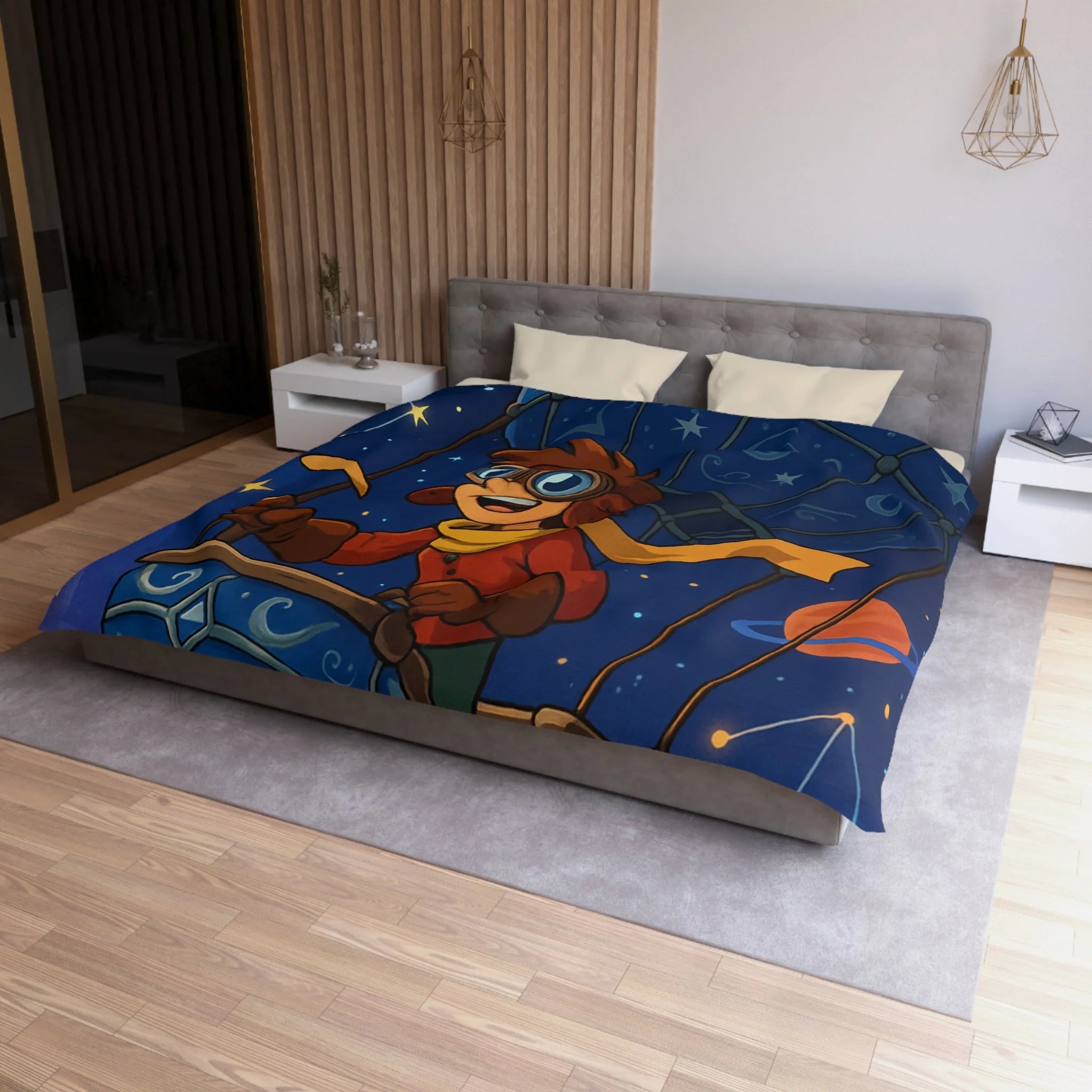 Housse de couette rêve étoilé avec montgolfière magique pour chambre d'enfant
