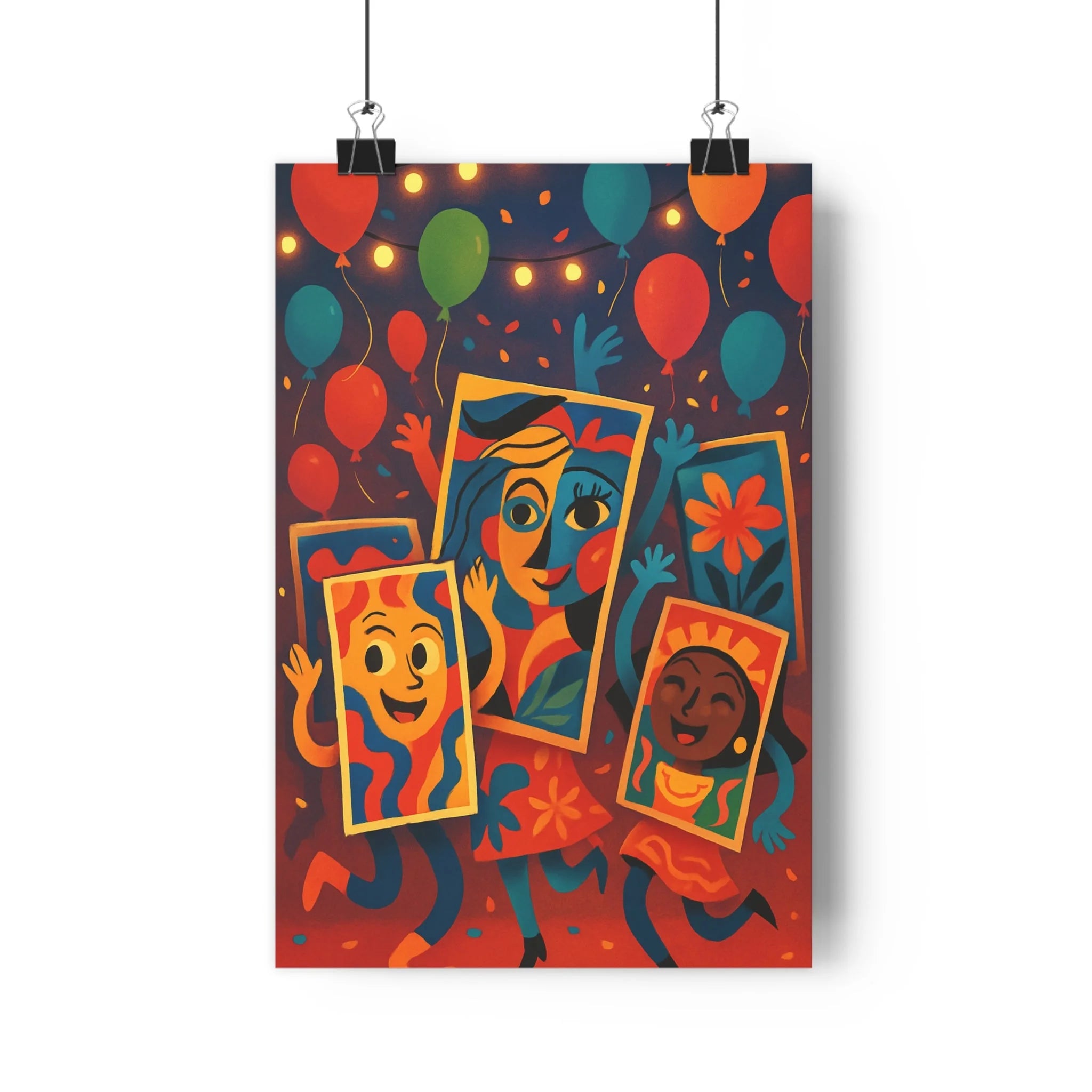 Poster décoratif cartoon bleu rouge orange joyeux salon chambre dynamique festif ambiance coloré 30x46