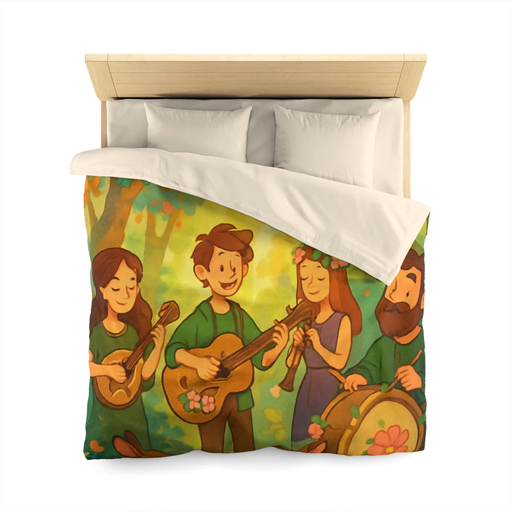 Housse de couette musicale enchantée forêt, animaux, motifs vibrants pour chambre féerique