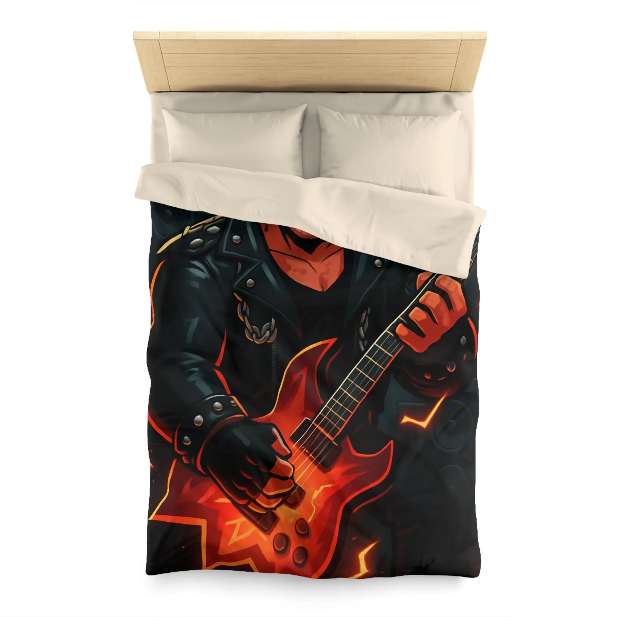 Housse de couette rock métal avec guitare électrique et éclair pour ambiance intense