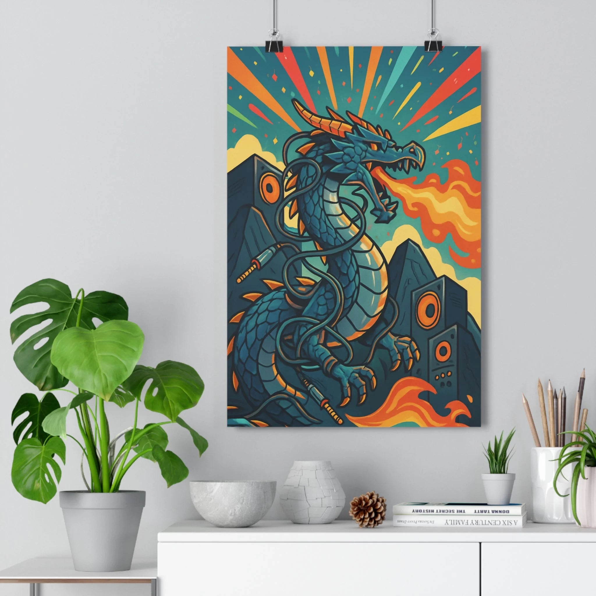 Poster décoratif dragon métallique fantastique sciencefiction coloré dynamique salon chambre moderne futuriste 30x46 énergiquement