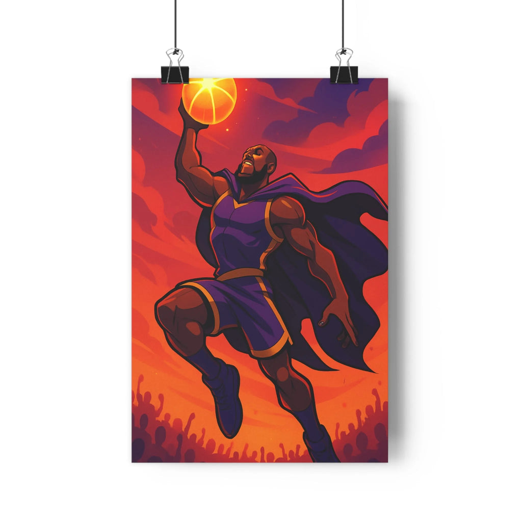 Poster décoratif joueur basketball dynamique orange violet cartoon énergique chambre enfant 30x46 vibrant tendance