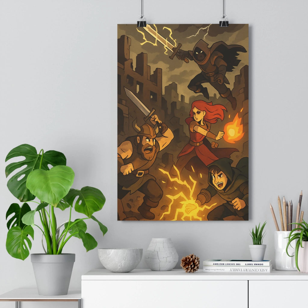 Poster décoratif anime intense rouge bleu guerrier aventure salon action dramatique épique énergie électrique