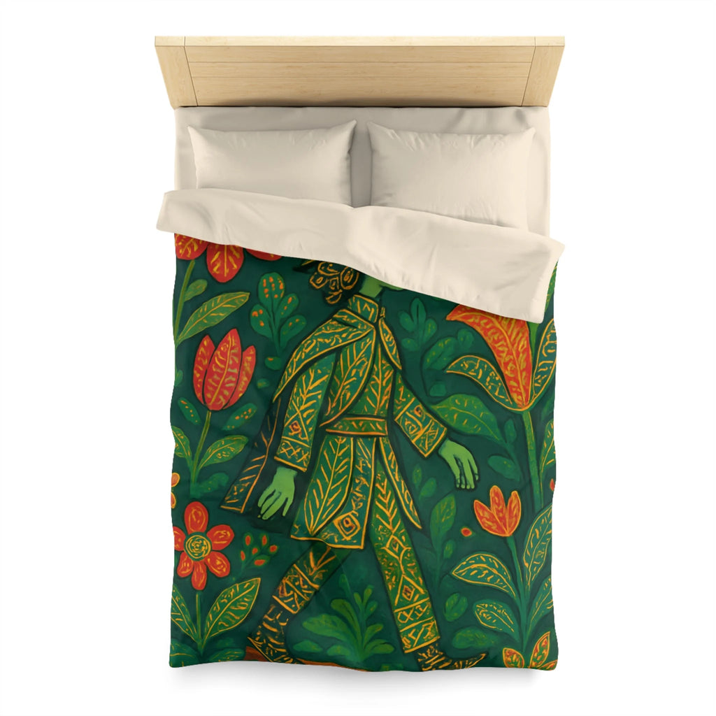 Housse de couette vibrante avec motif botanique et personnage en marche serein