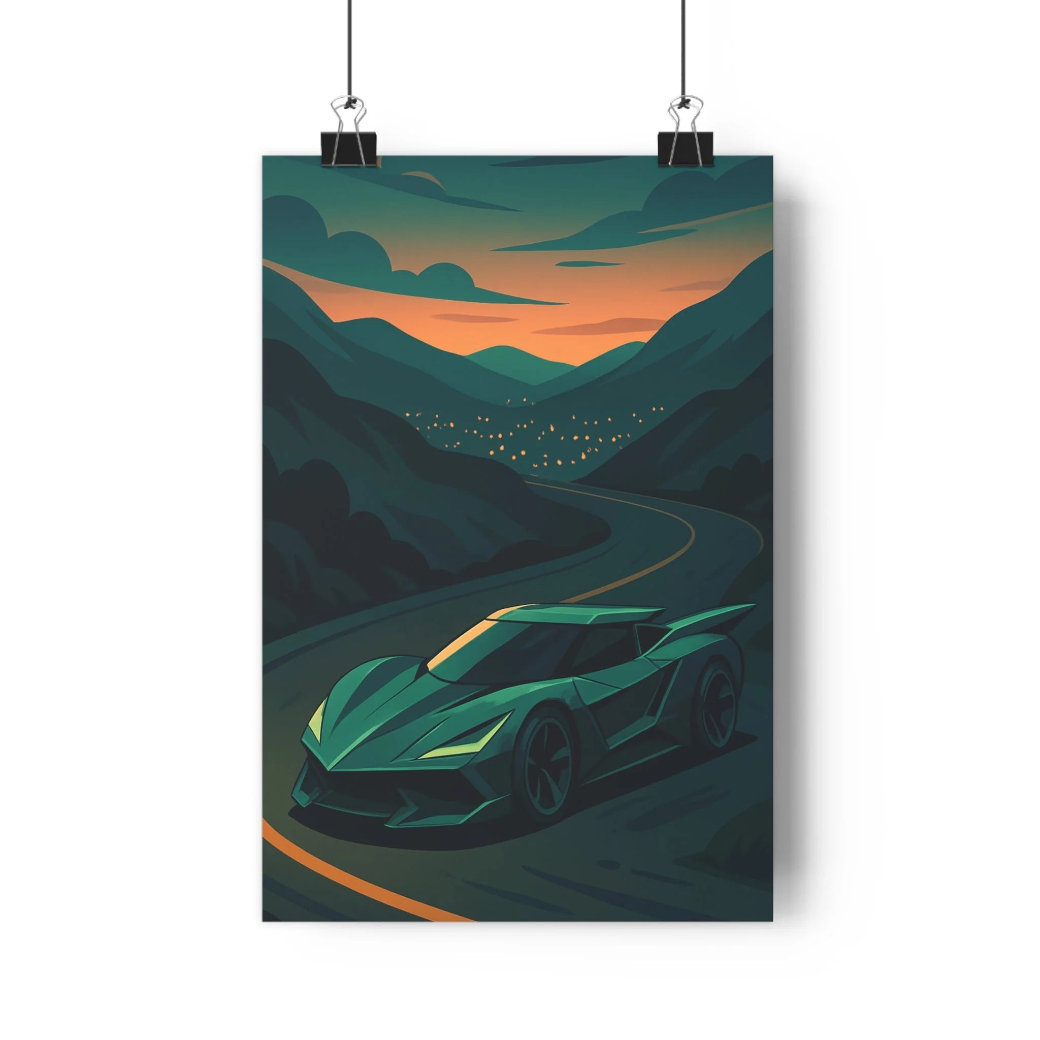 Poster décoratif supercar dynamique vert orange cartoon moderne aventure chambre salon bureau créatif 30x46