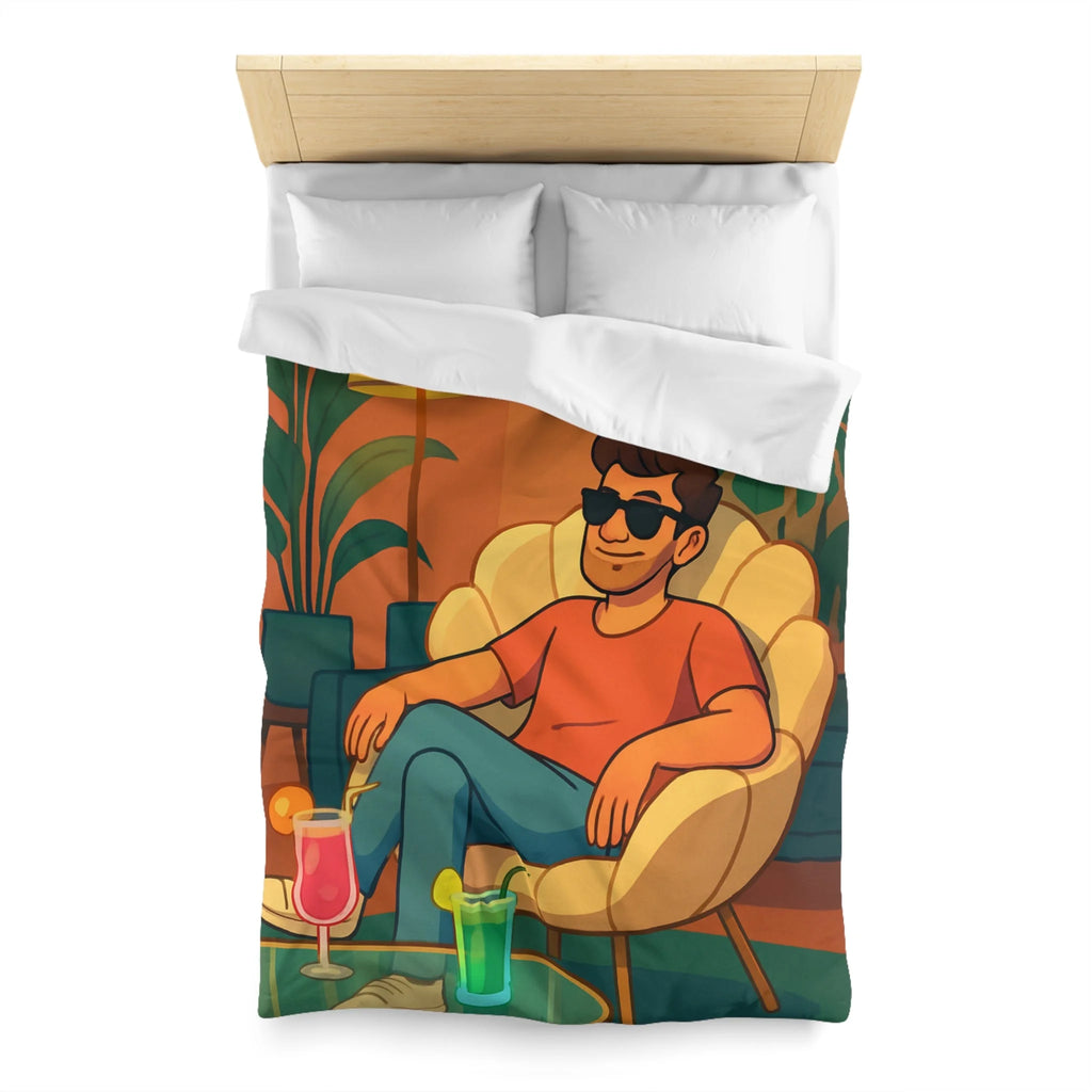 Housse de Couette Tropicale Design Moderne avec Feuilles et Boissons Colorées Style Rétro