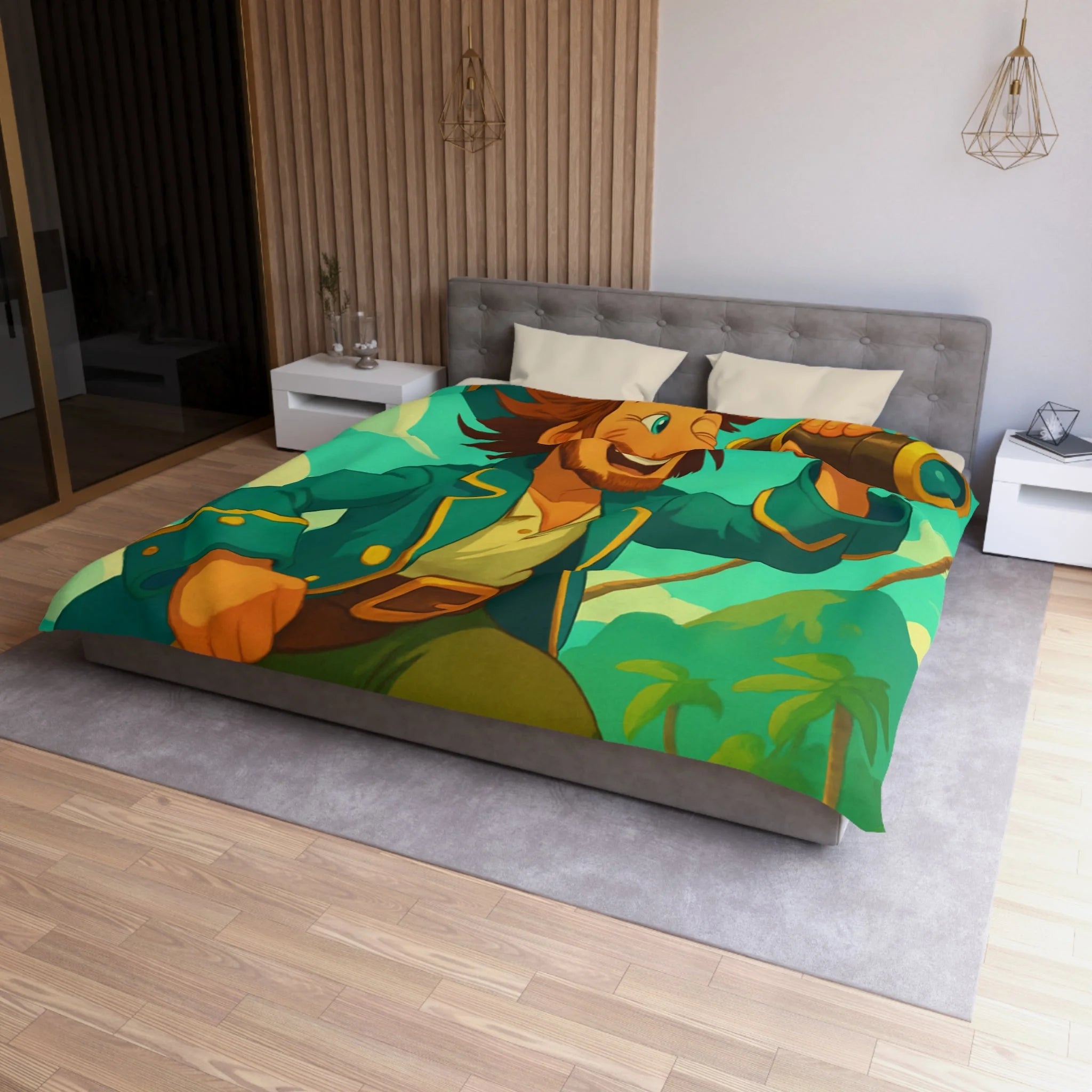 Housse de Couette Pirate Joyeux Naviguant sur Mer avec Longue-Vue Tropicale