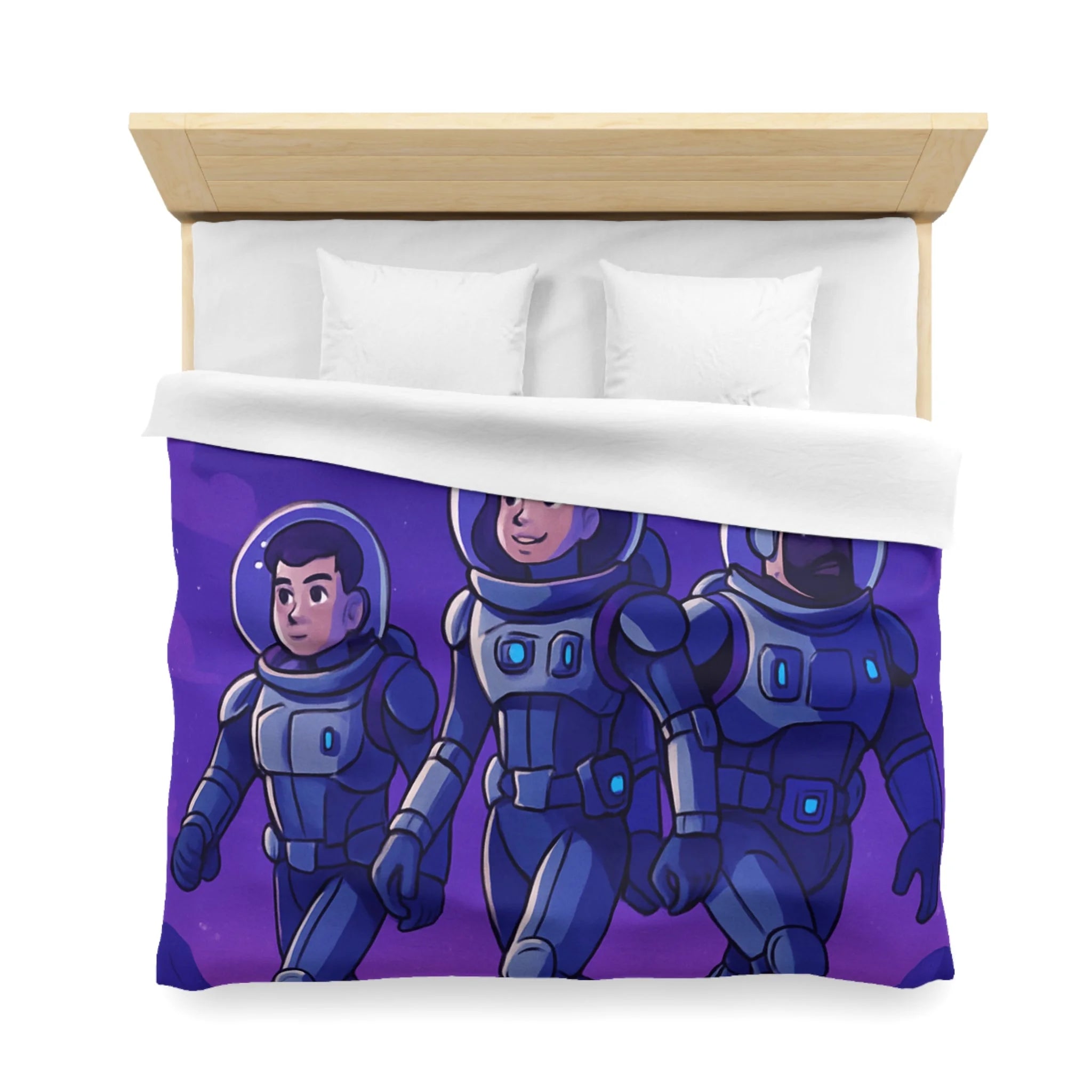 Housse de Couette Spatiale avec Astronautes, Vaisseaux et Étoiles sur Fond Violet