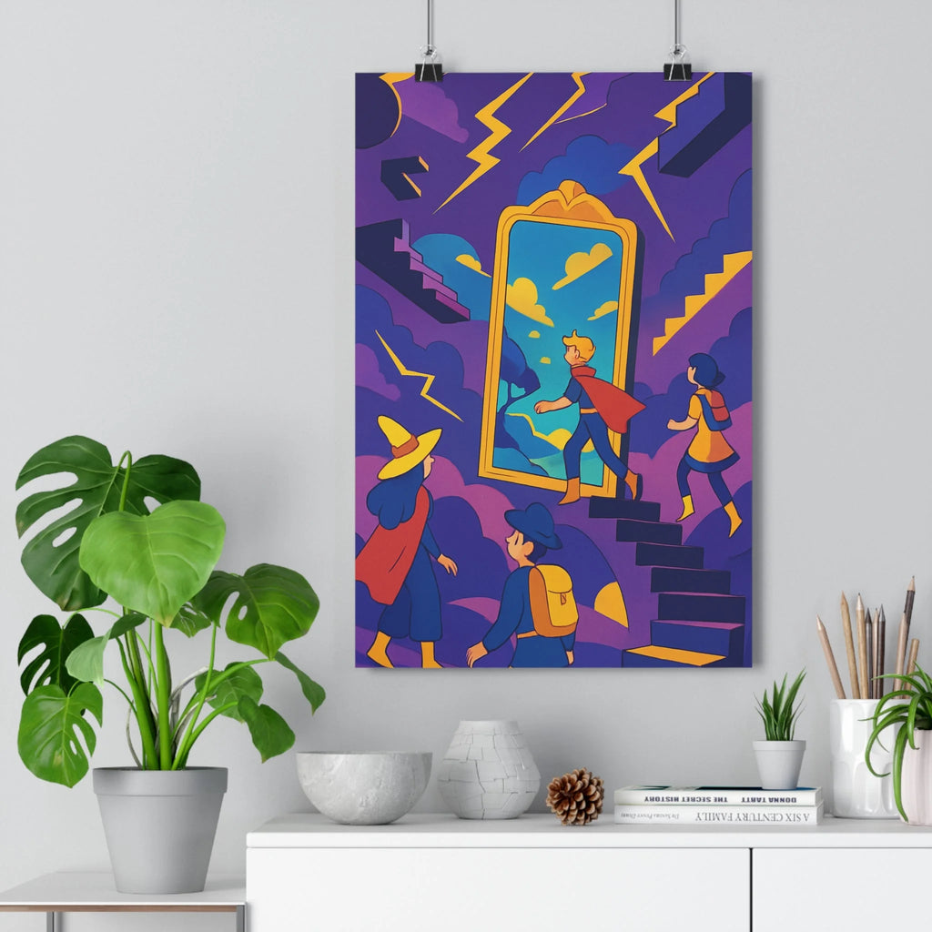 Poster décoratif psychédélique violet jaune bleu mystique onirique miroir escalier salon bureau 30x46 qualité