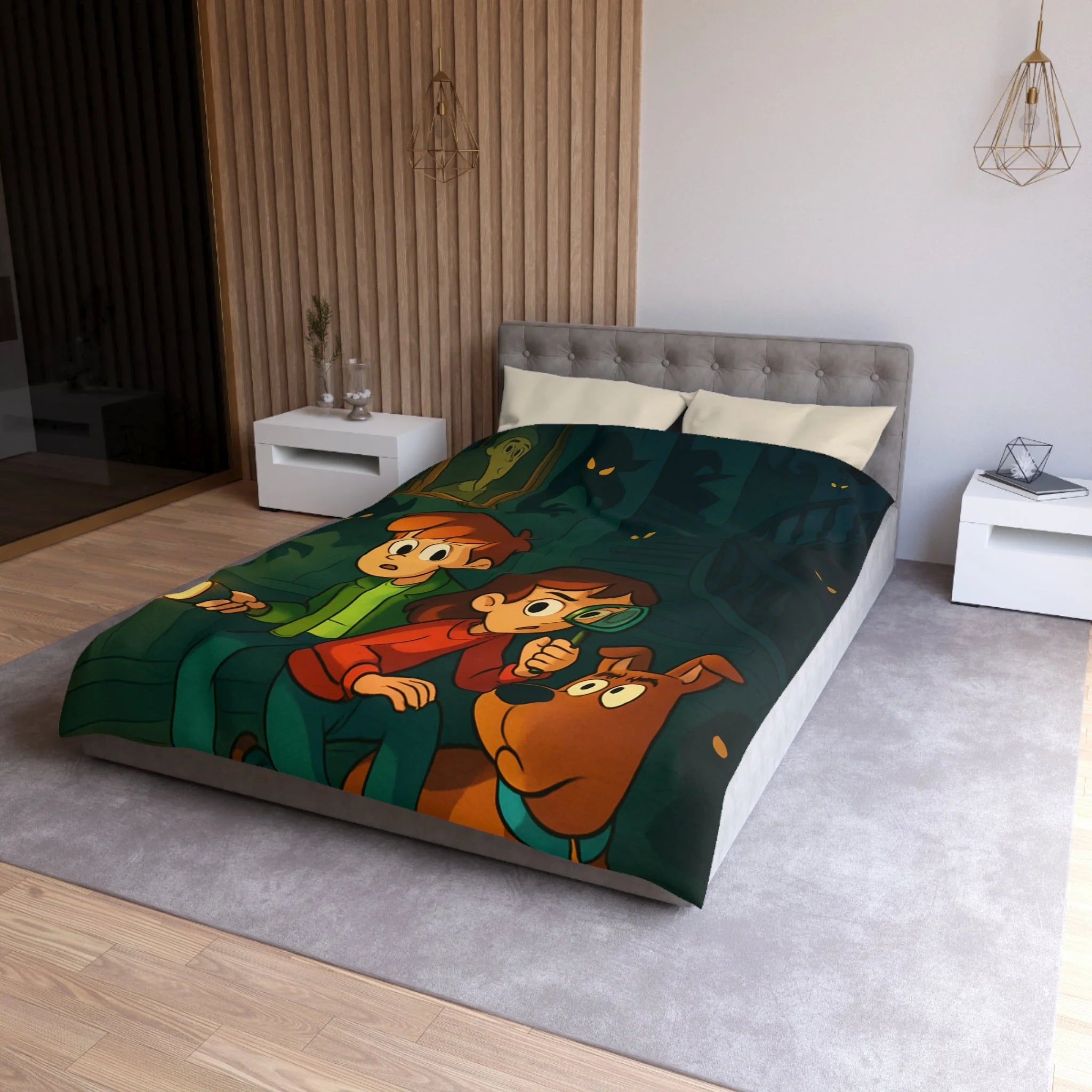 Housse de Couette Mystère Enfantine avec Chien Détective et Enfants Explorateurs