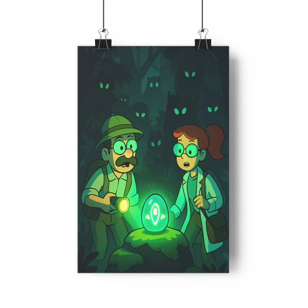 Poster décoratif animé mystique aventure forêt sombre vert bleu bureau chambre intrigant explorateur lumineux