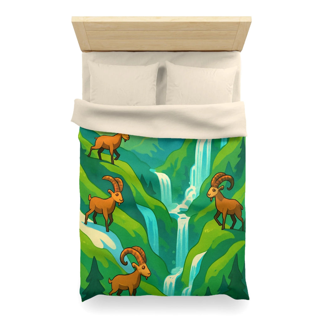 Housse de couette montagneuse avec bouquetins et cascades pour chambre paisible
