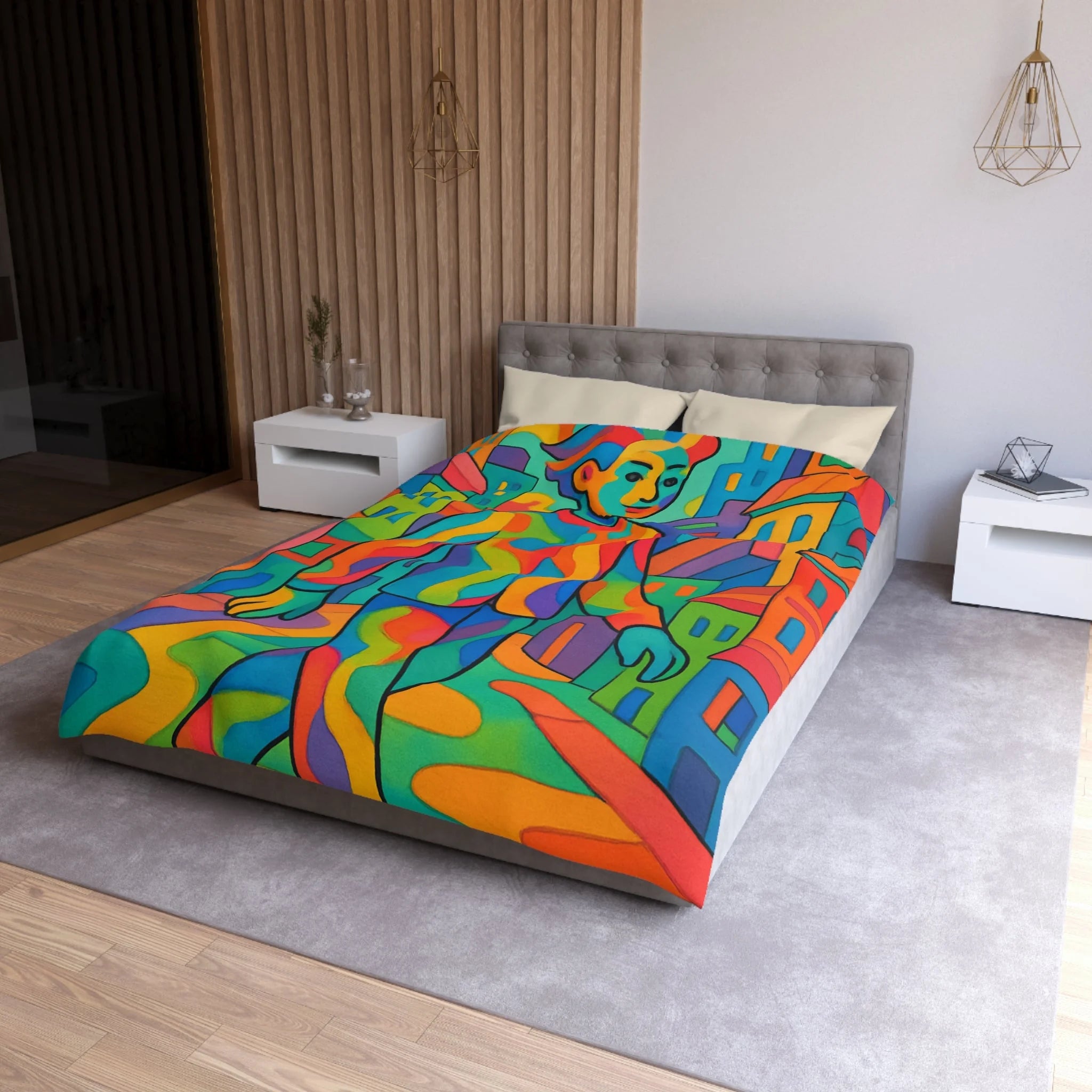 Housse de Couette Microfibre Motif Créatif Original Style Contemporain Chambre Élégante
