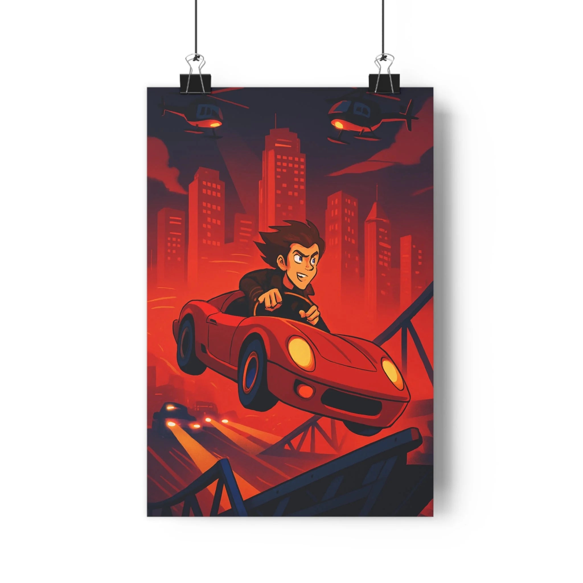 Poster décoratif action rouge orange moderne aventure ville énergie salon chambre bureau dynamique tendance