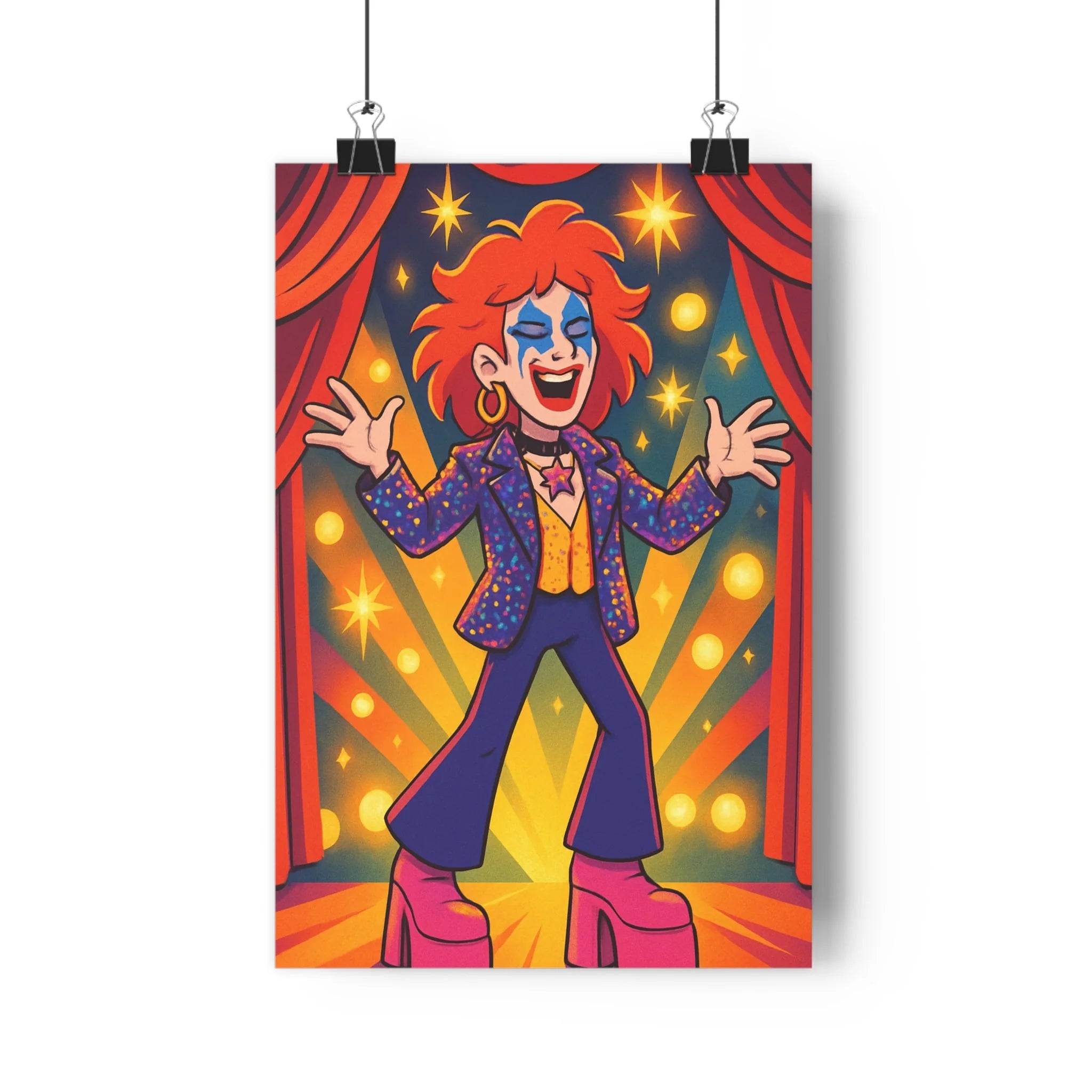 Poster décoratif glamour années 70 orange bleu vintage salon chambre énergique paillettes lumineux tendance