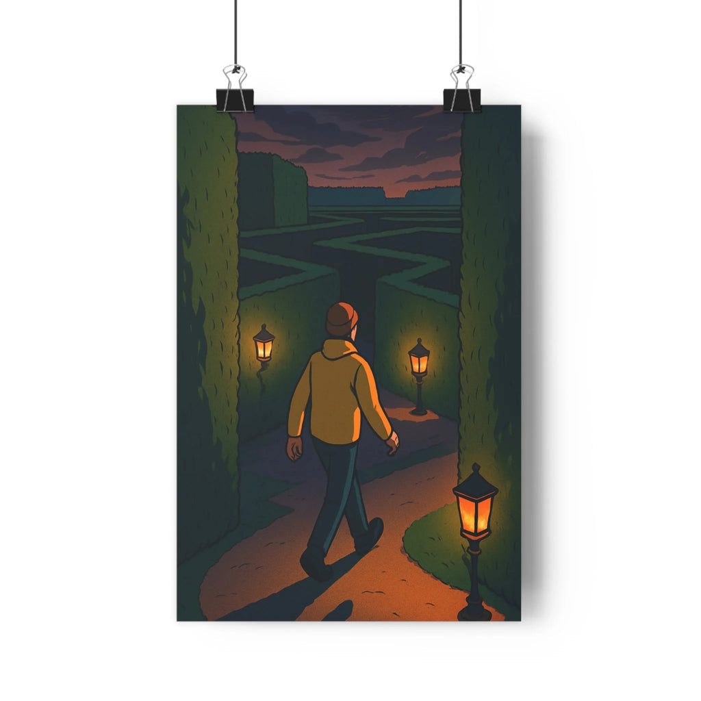 Poster décoratif cartoon vert orange mystérieux énigmatique salon chambre art labyrinthe lumière veste qualité