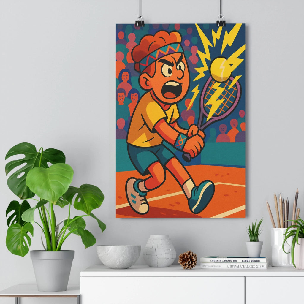 Poster décoratif animé tennis bleu jaune orange dynamique intense chambre ado sport éclairs 30x46
