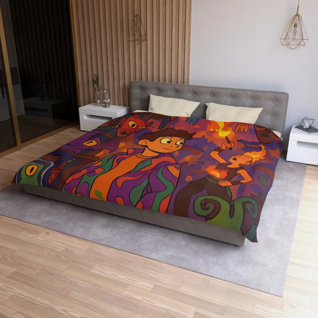 Housse de couette pour chambre enfants avec créatures mystiques et ambiance nocturne illustrée