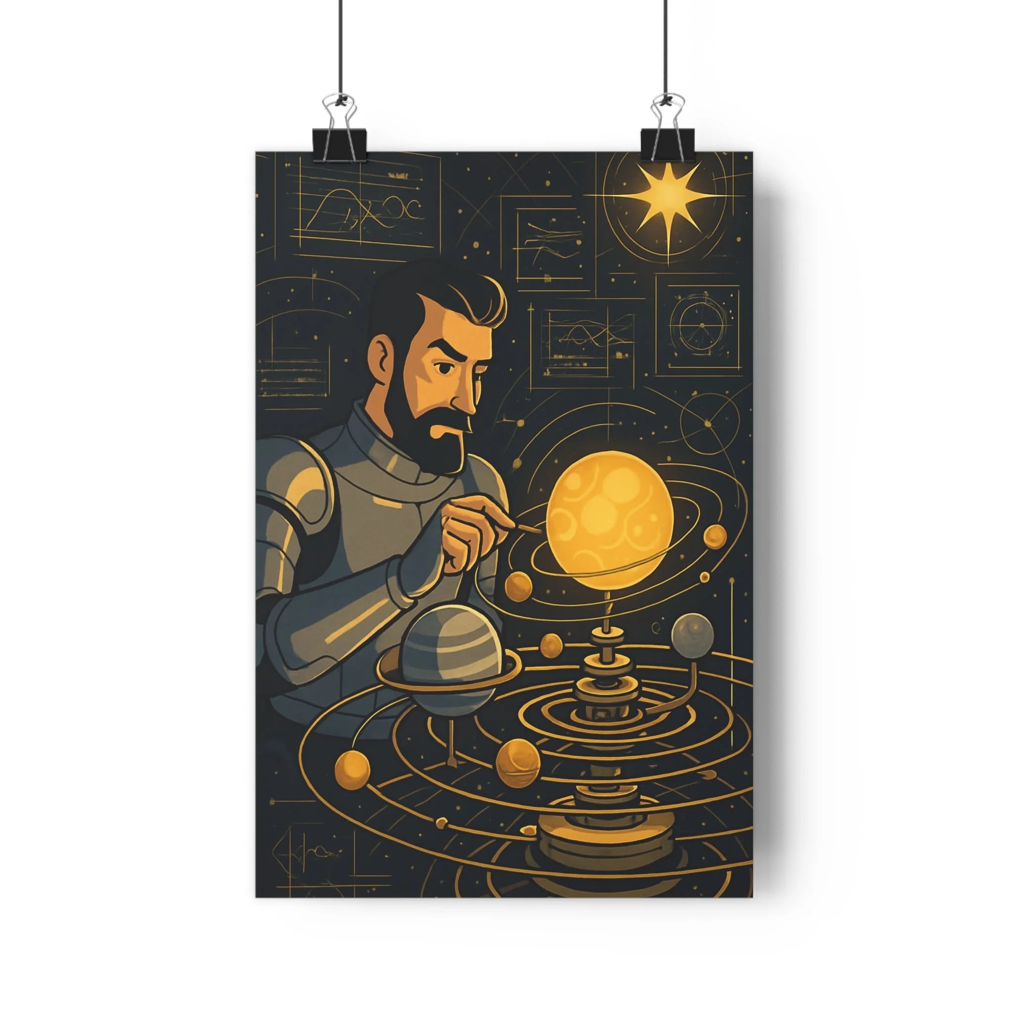 Poster décoratif cosmos jaune bleu technologique mystérieux salon bureau futuriste graphique original unique qualité