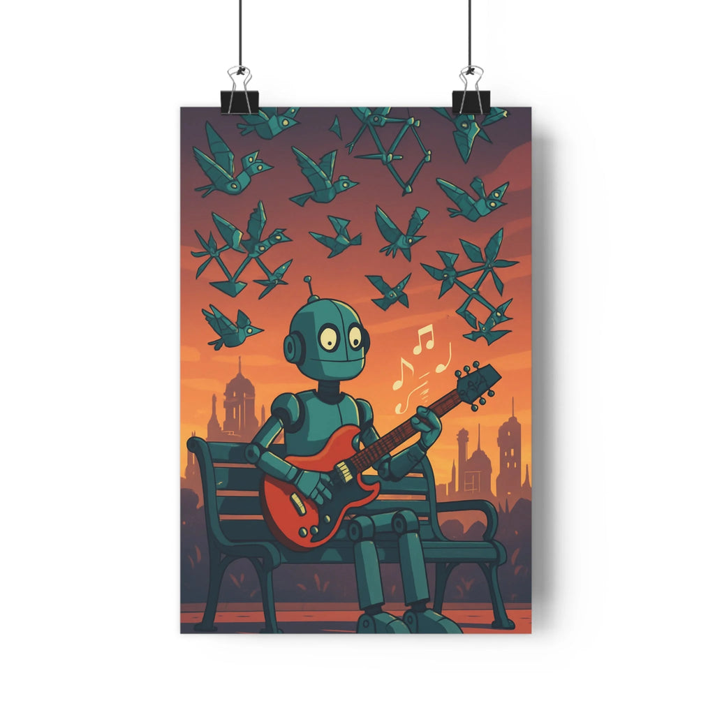 Poster décoratif robot guitare steampunk cyberpunk bleu orange futuriste salon bureau 30x46 rêveur ambiance