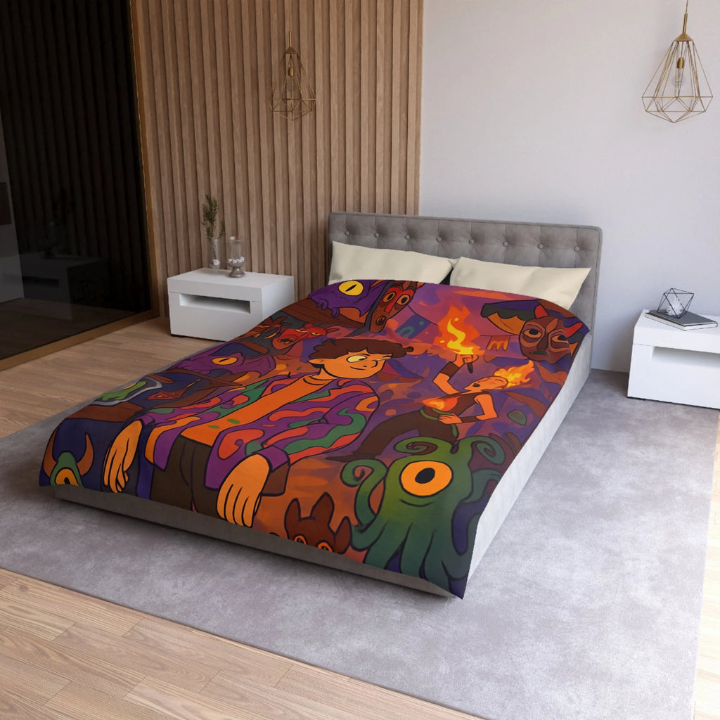 Housse de couette pour chambre enfants avec créatures mystiques et ambiance nocturne illustrée
