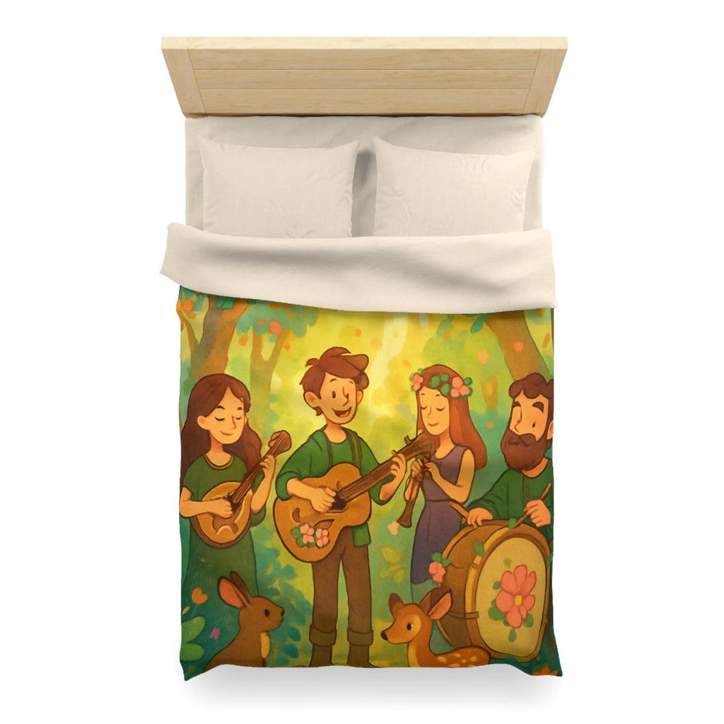 Housse de couette musicale enchantée forêt, animaux, motifs vibrants pour chambre féerique