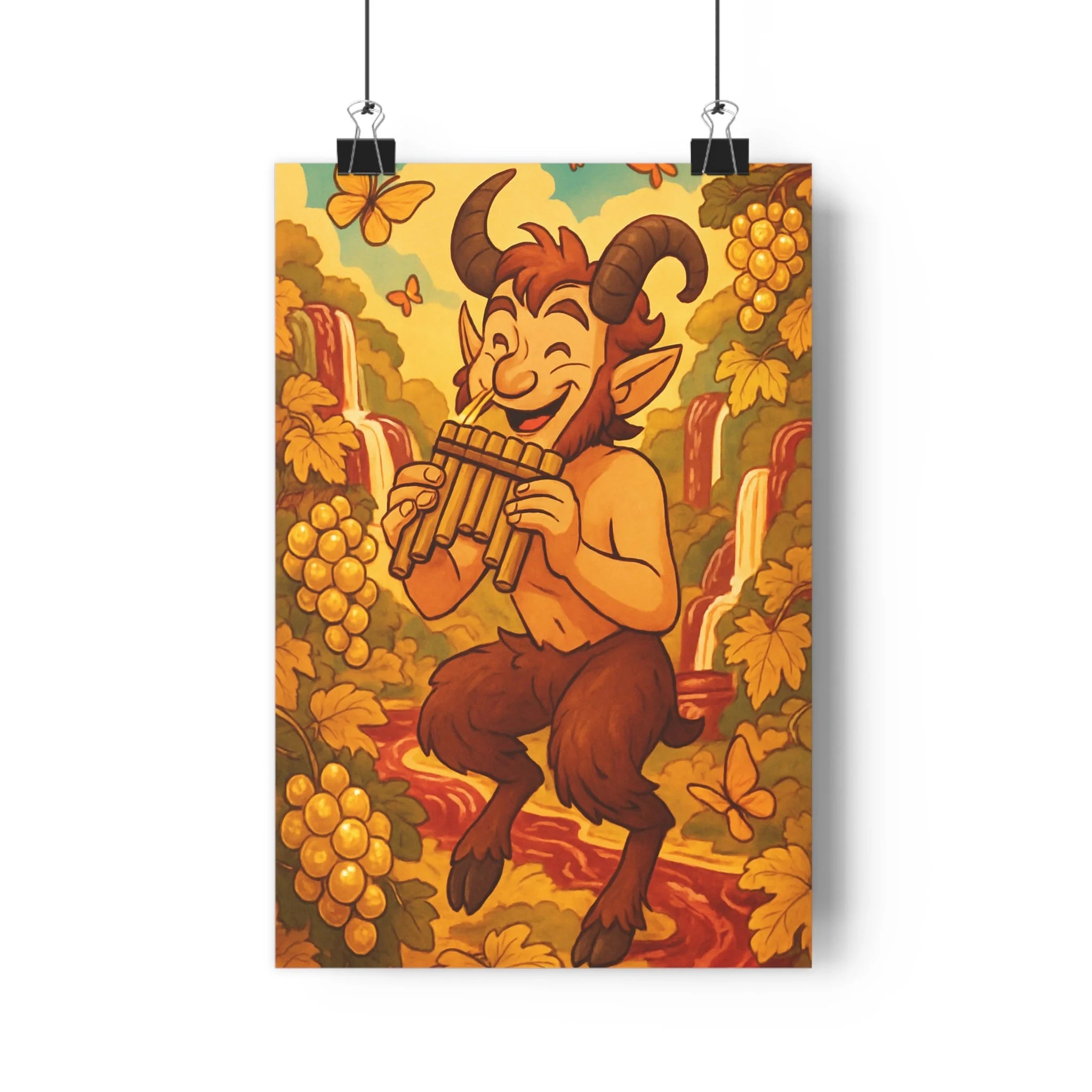 Poster décoratif fantaisie onirique pastel joyeux faune vignes salon chambre art mural paysage qualité