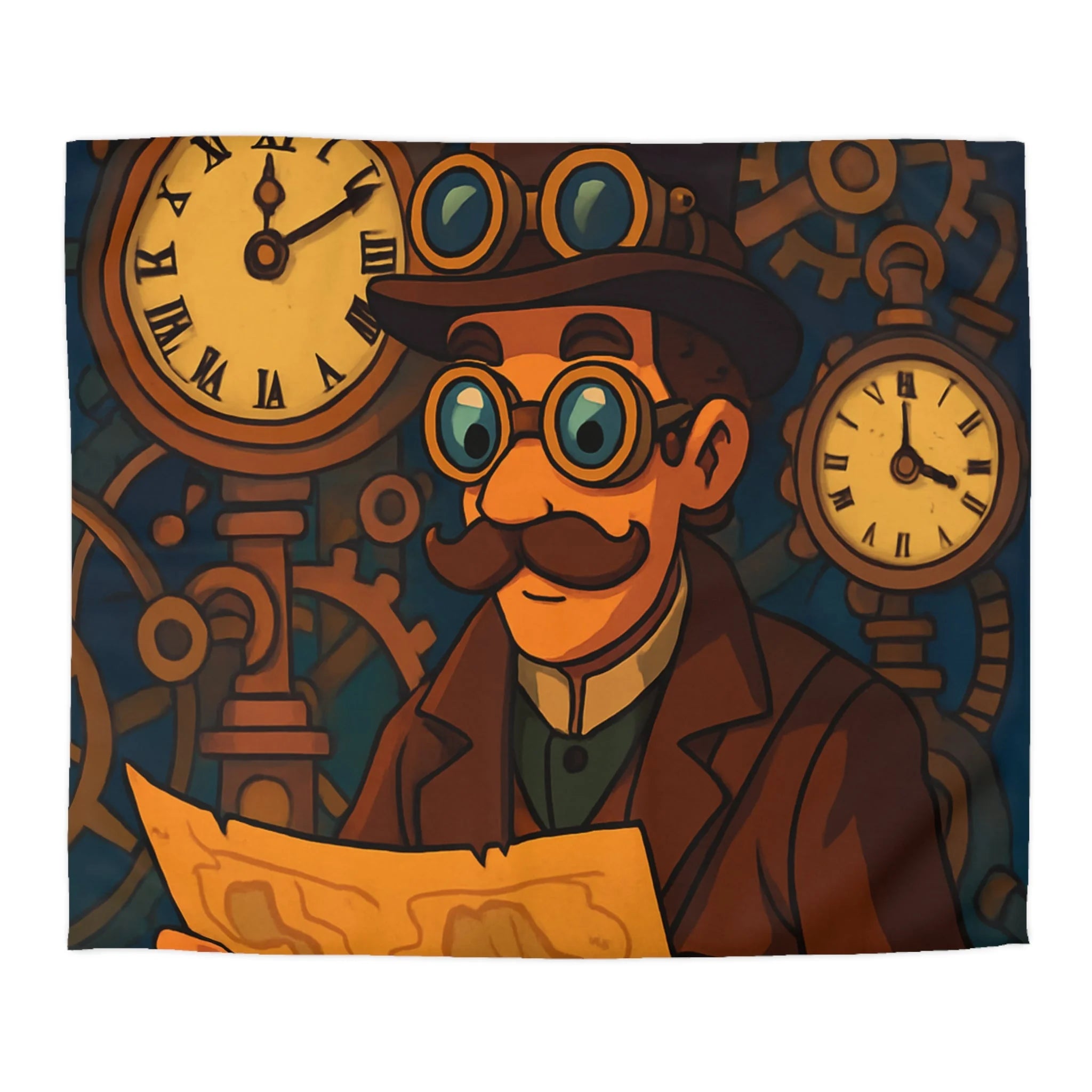 Housse de couette steampunk vintage avec motifs horlogers et explorateur en carte ingénieuse