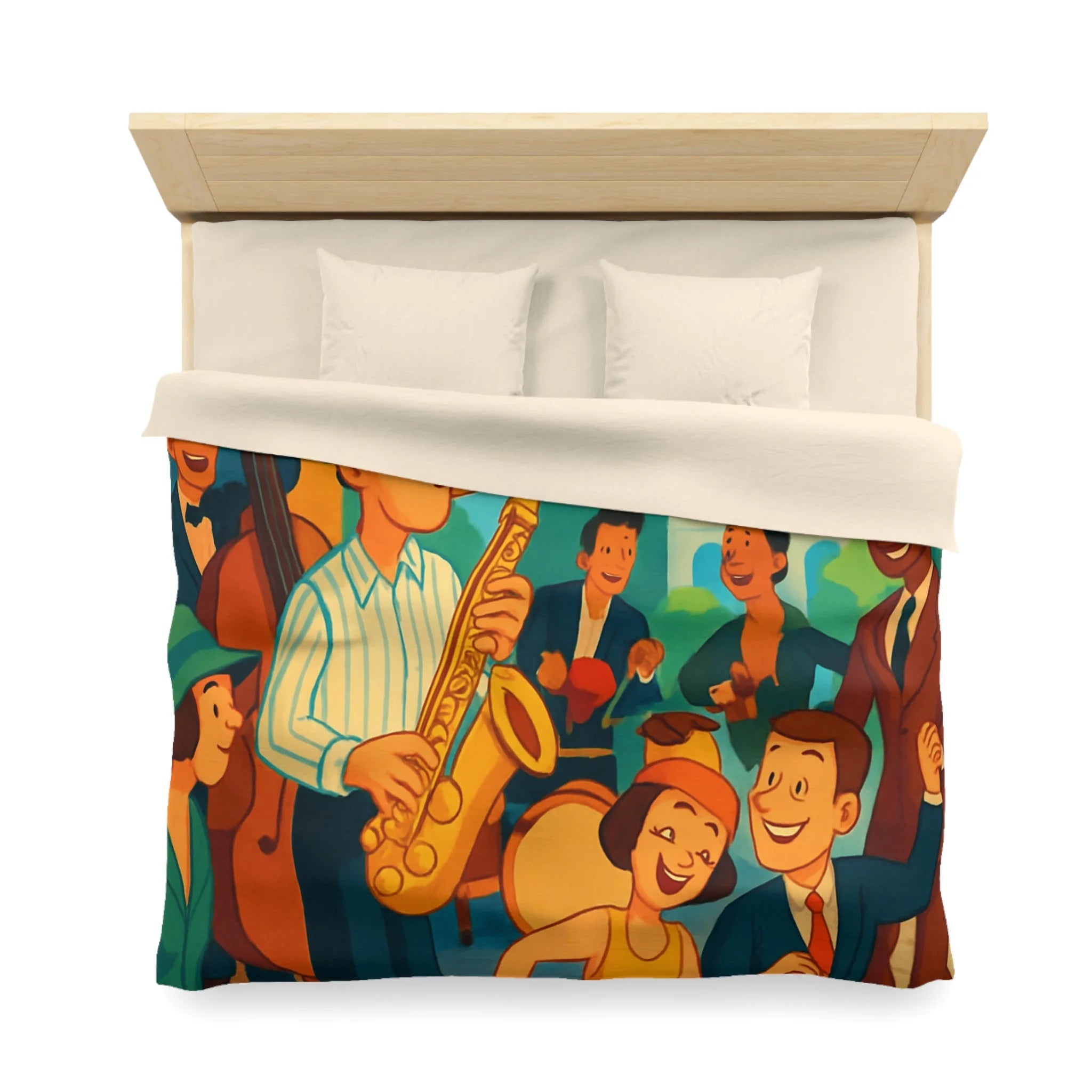 Housse de couette vintage avec scène de musique jazz animée et danse joyeuse