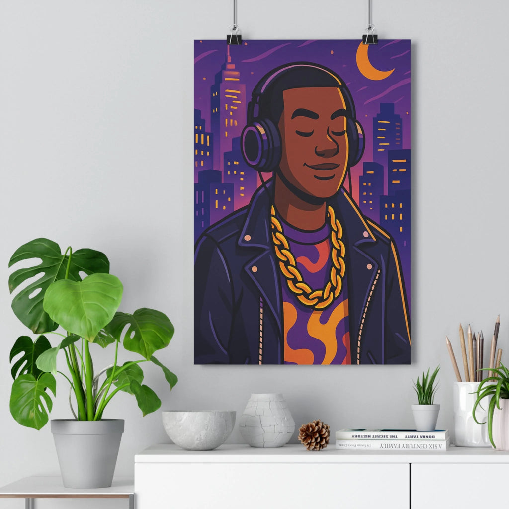 Poster décoratif moderne violet orange rappeur anime musique néon urbain chambre ado ambiance vibrante