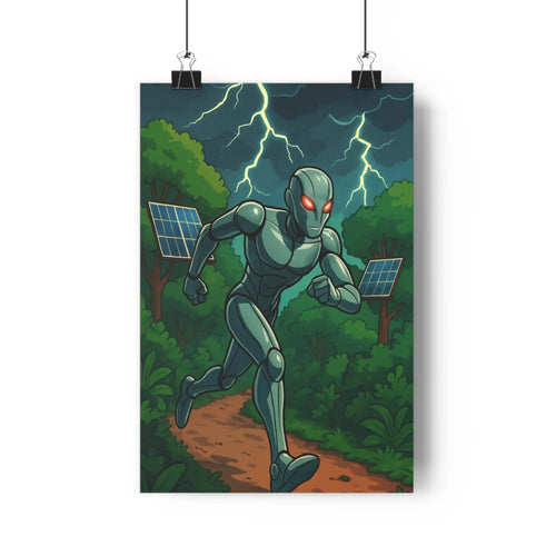 Poster décoratif futuriste vert gris moderne manga dynamique écolo salon bureau art aventure action