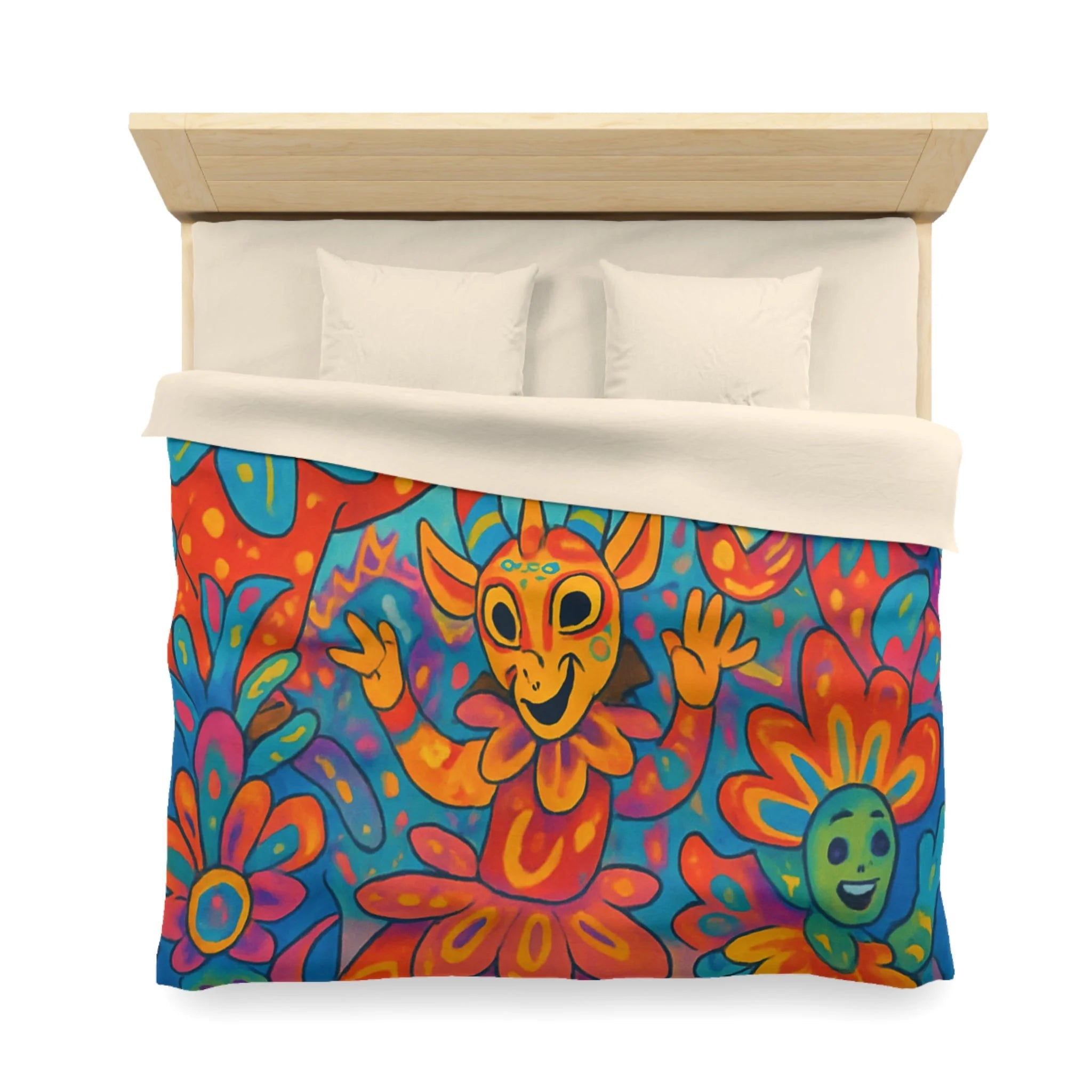 Housse de Couette Multicolore avec Motifs de Carnaval et Masques Fantaisistes Féeriques