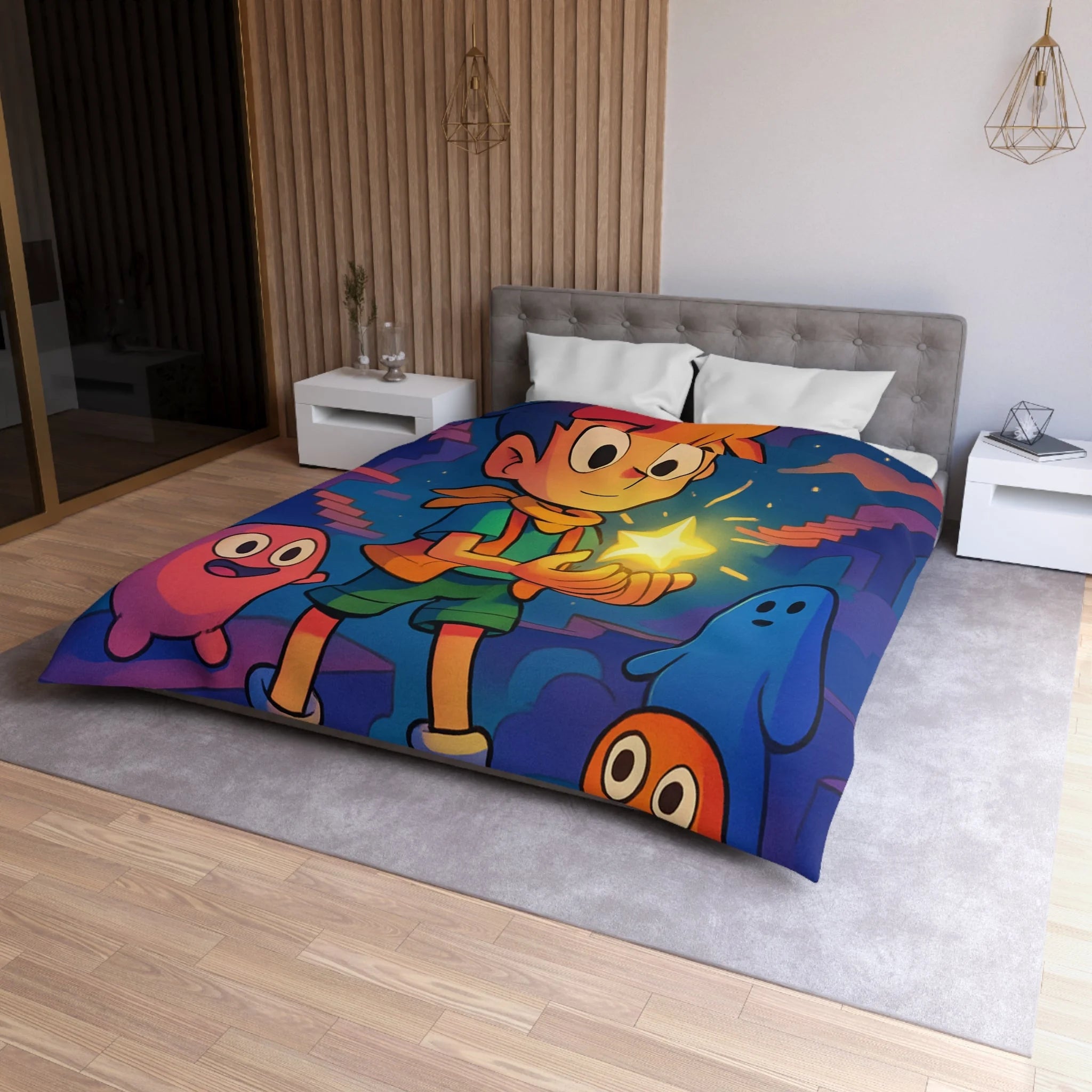 Housse de Couette Microfibre Motif Créatif Original Style Contemporain Chambre Élégante